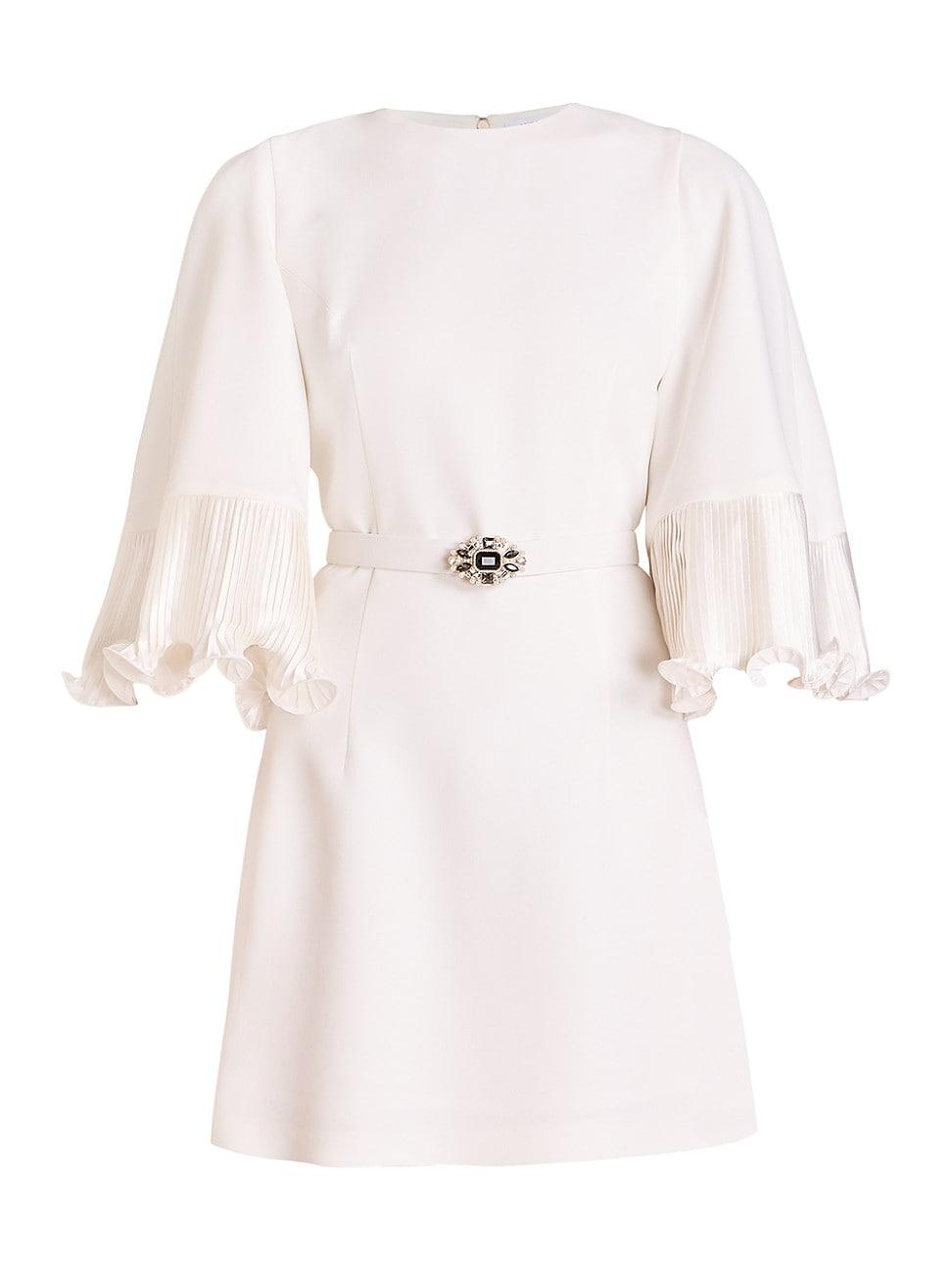 Andrew Gn Crepe Belted Frill Dress in White | Lyst