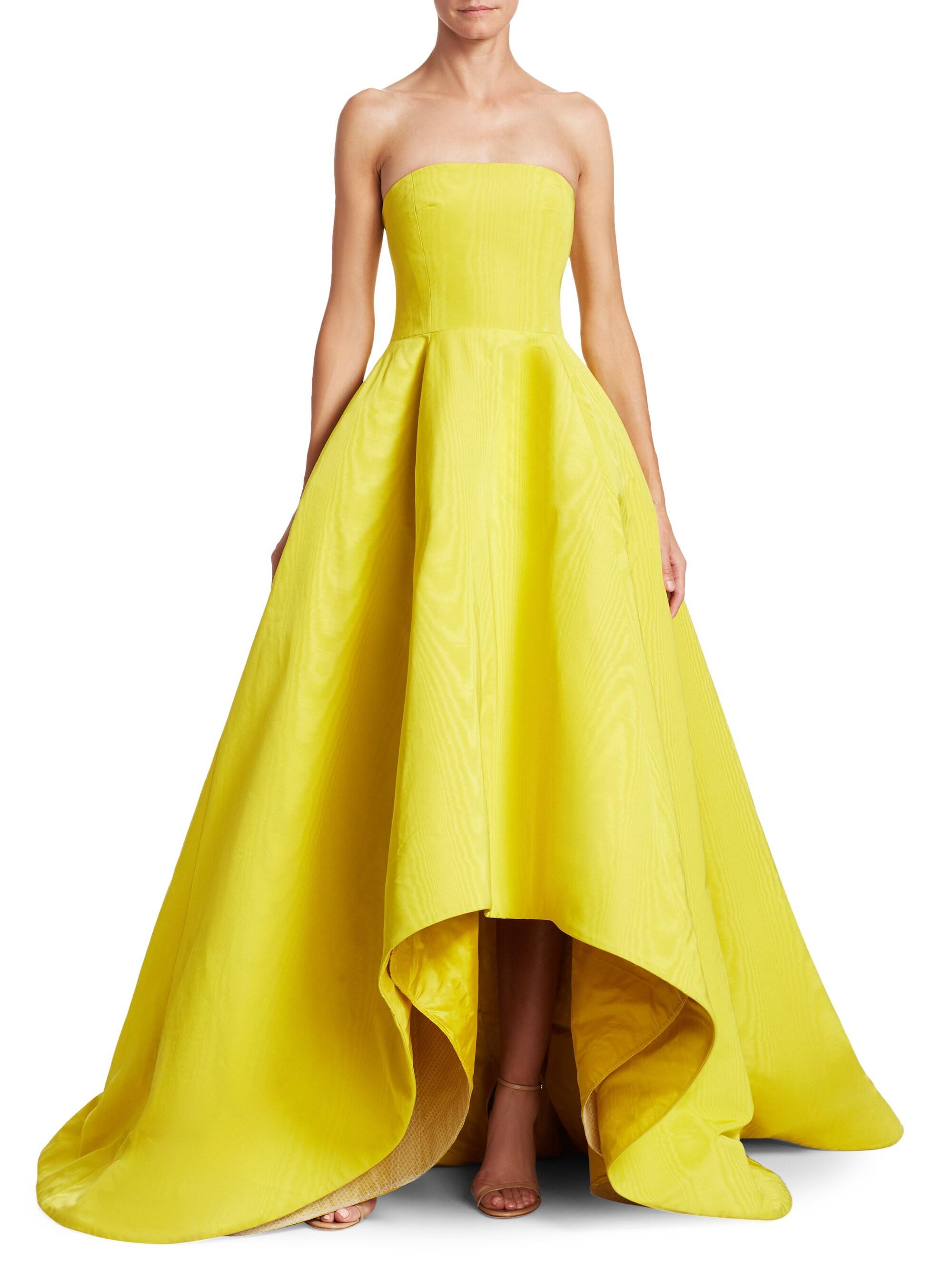 Oscar de la Renta Satin Strapless High-low Ball Gown in Yellow - Lyst