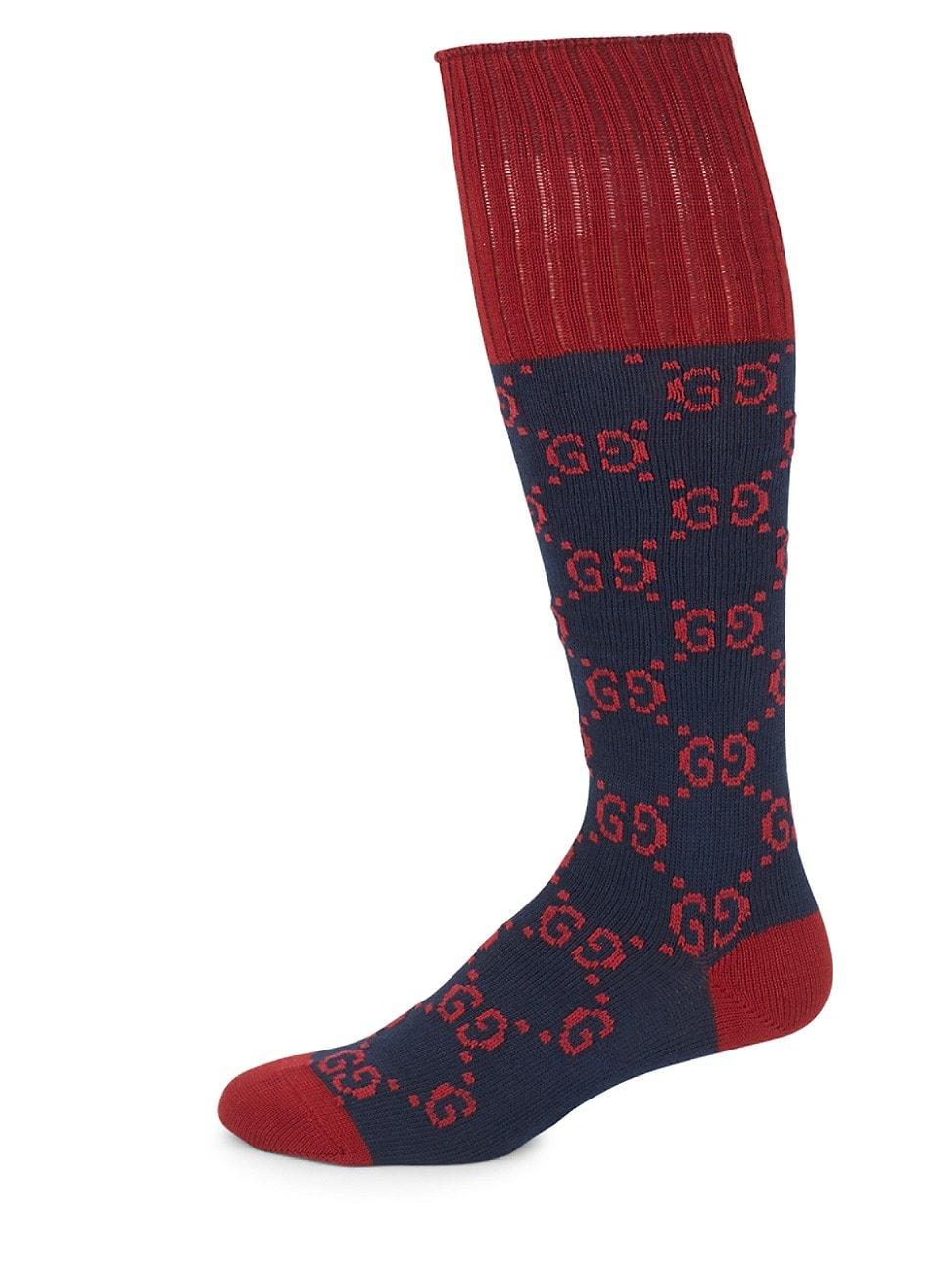Gucci Patterned Ribbed Stretch Cotton-blend Socks in Navy Red (Blue ...