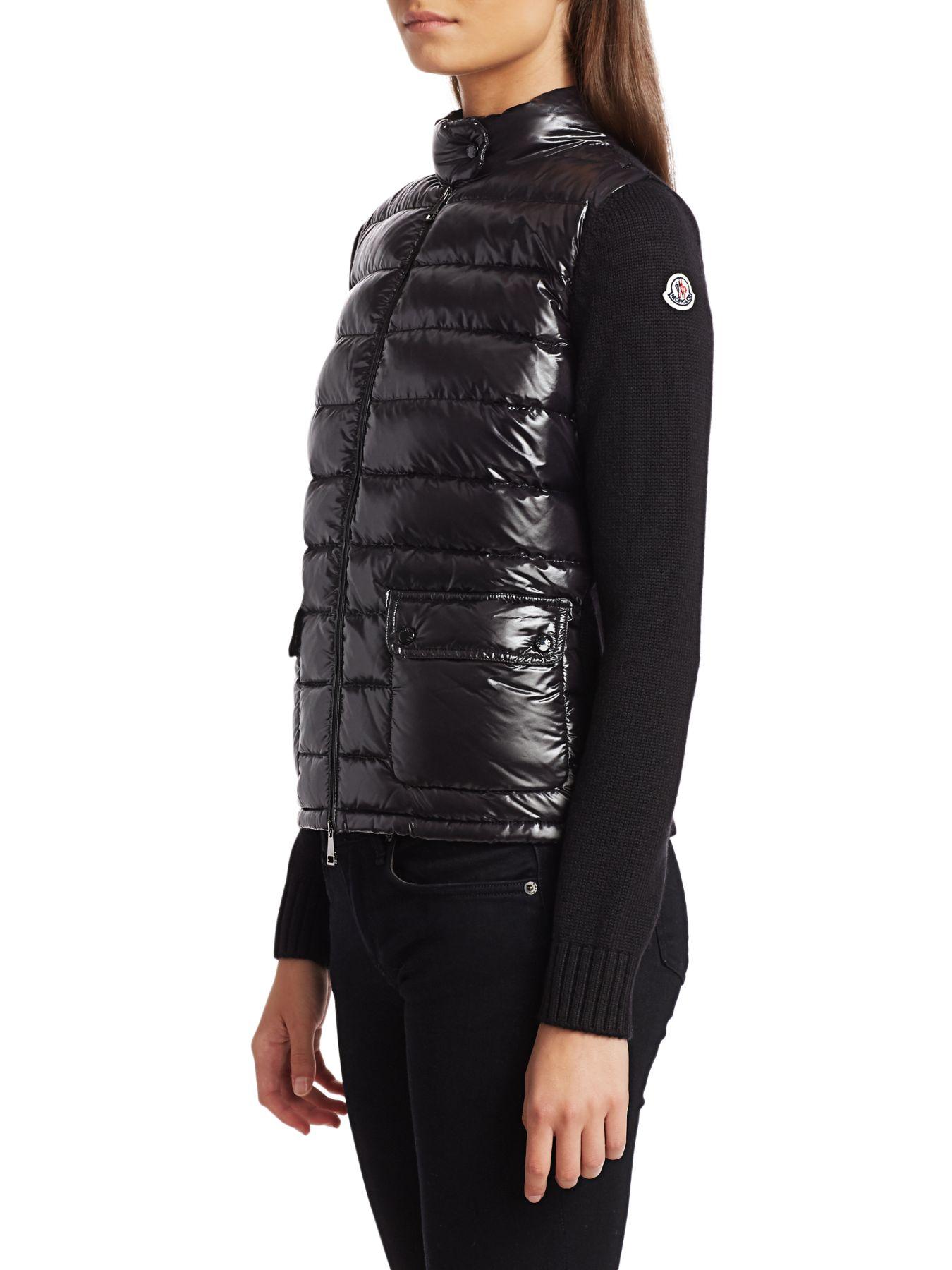 Moncler Wool Laquer Knitsleeve Combo Puffer Jacket in Black Lyst