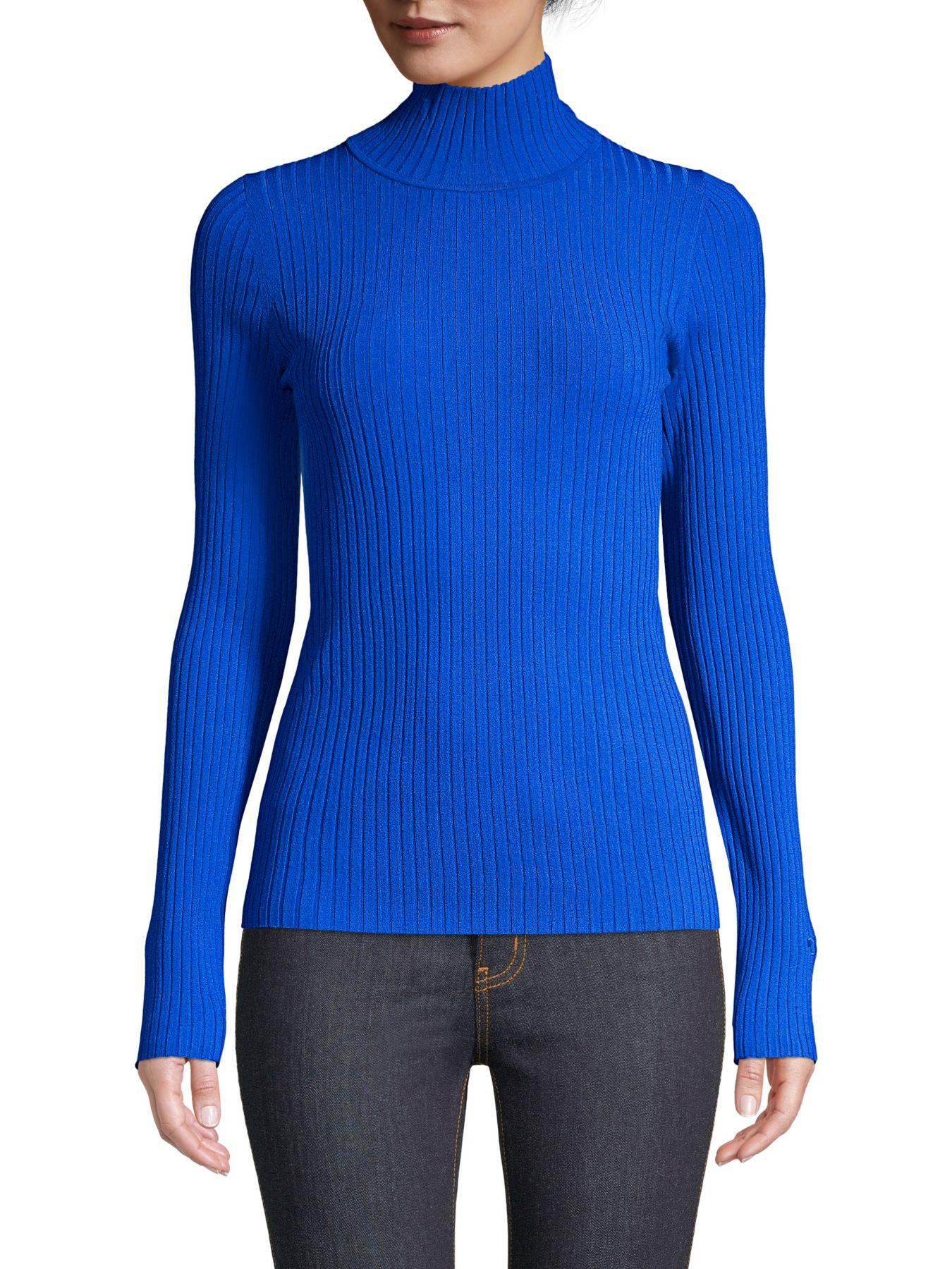 Tory Burch Synthetic Rib-knit Turtleneck Sweater in Blue - Lyst