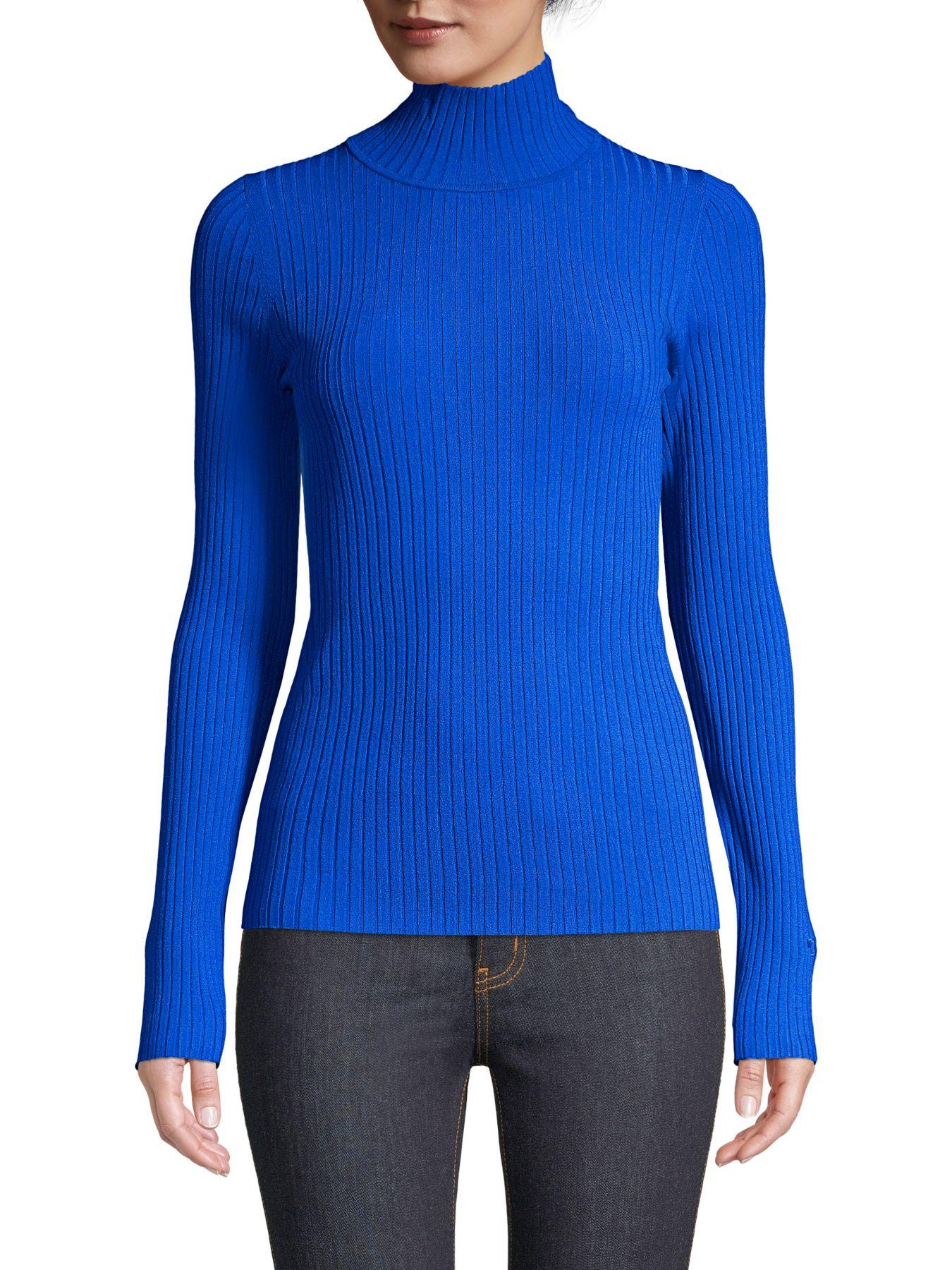 Tory Burch Synthetic Rib-knit Turtleneck Sweater in Blue - Lyst