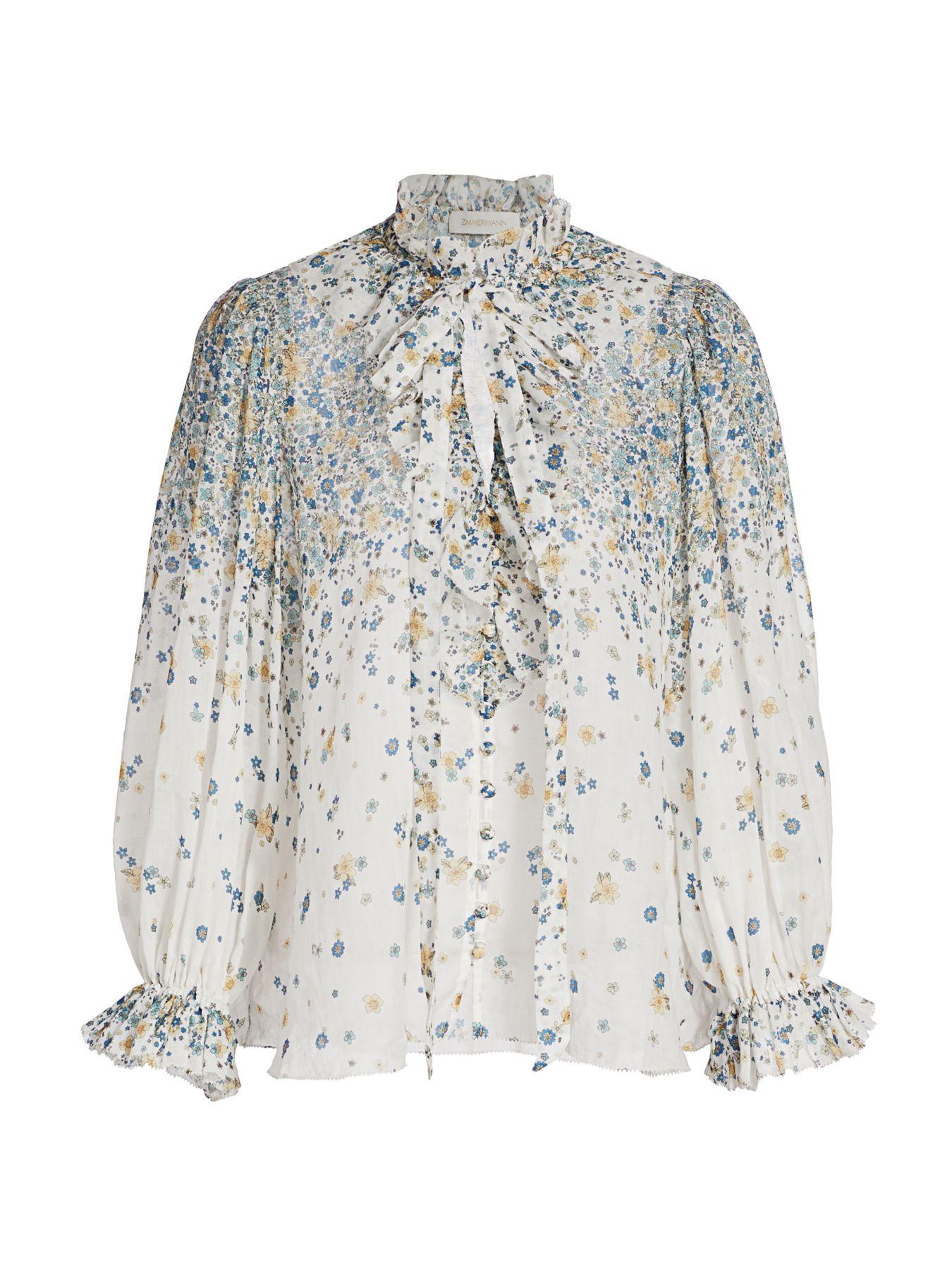Zimmermann Carnaby Floral Tie Neck Blouse - Lyst