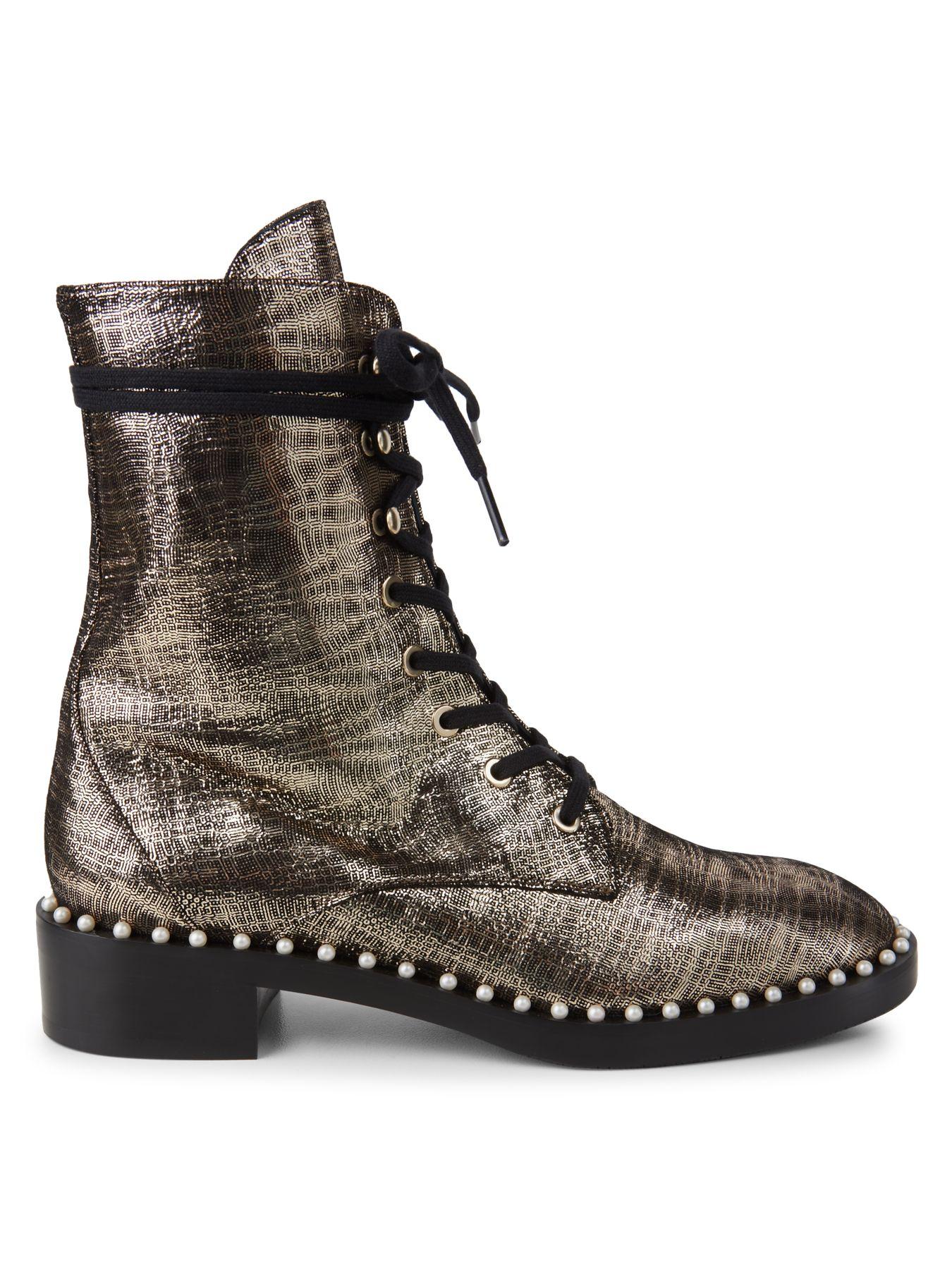 haskell embellished glitter and leather combat boot