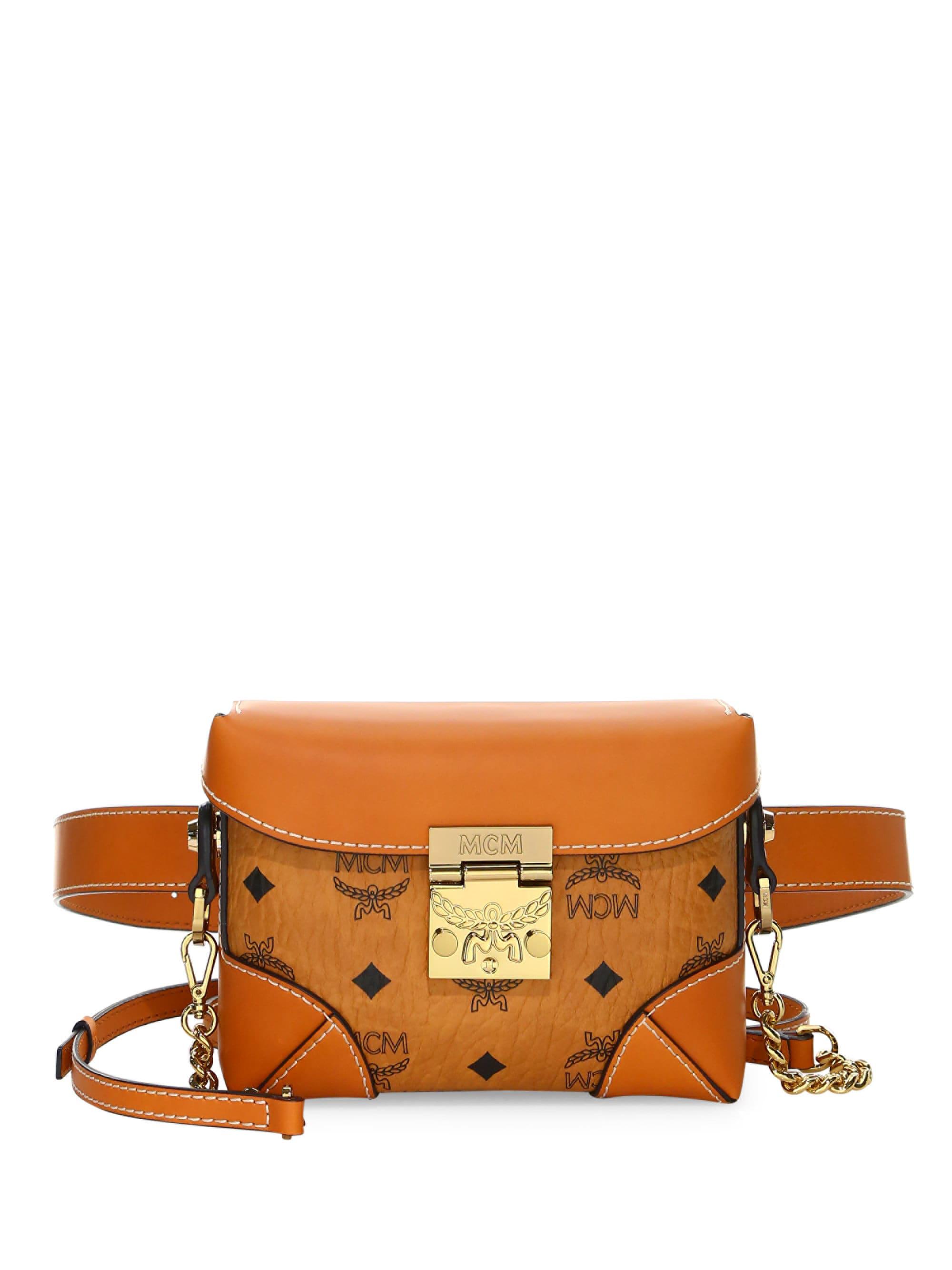 MCM Soft Berlin Visetos Small Belt Bag In Cognac Leather Lyst