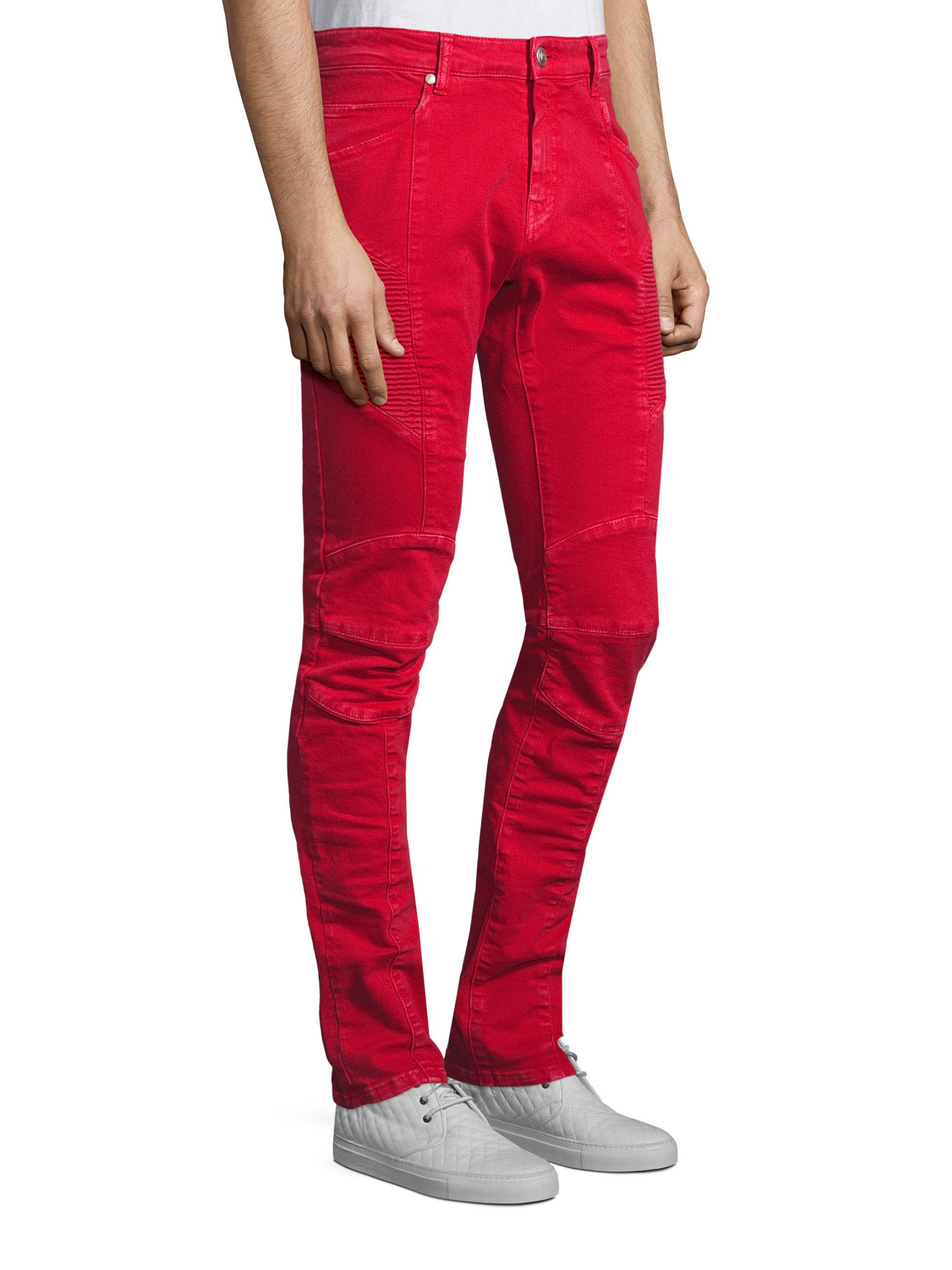 Balmain Denim Moto Vintage Slim-fit Jeans in Vintage Red (Red) for Men - Lyst