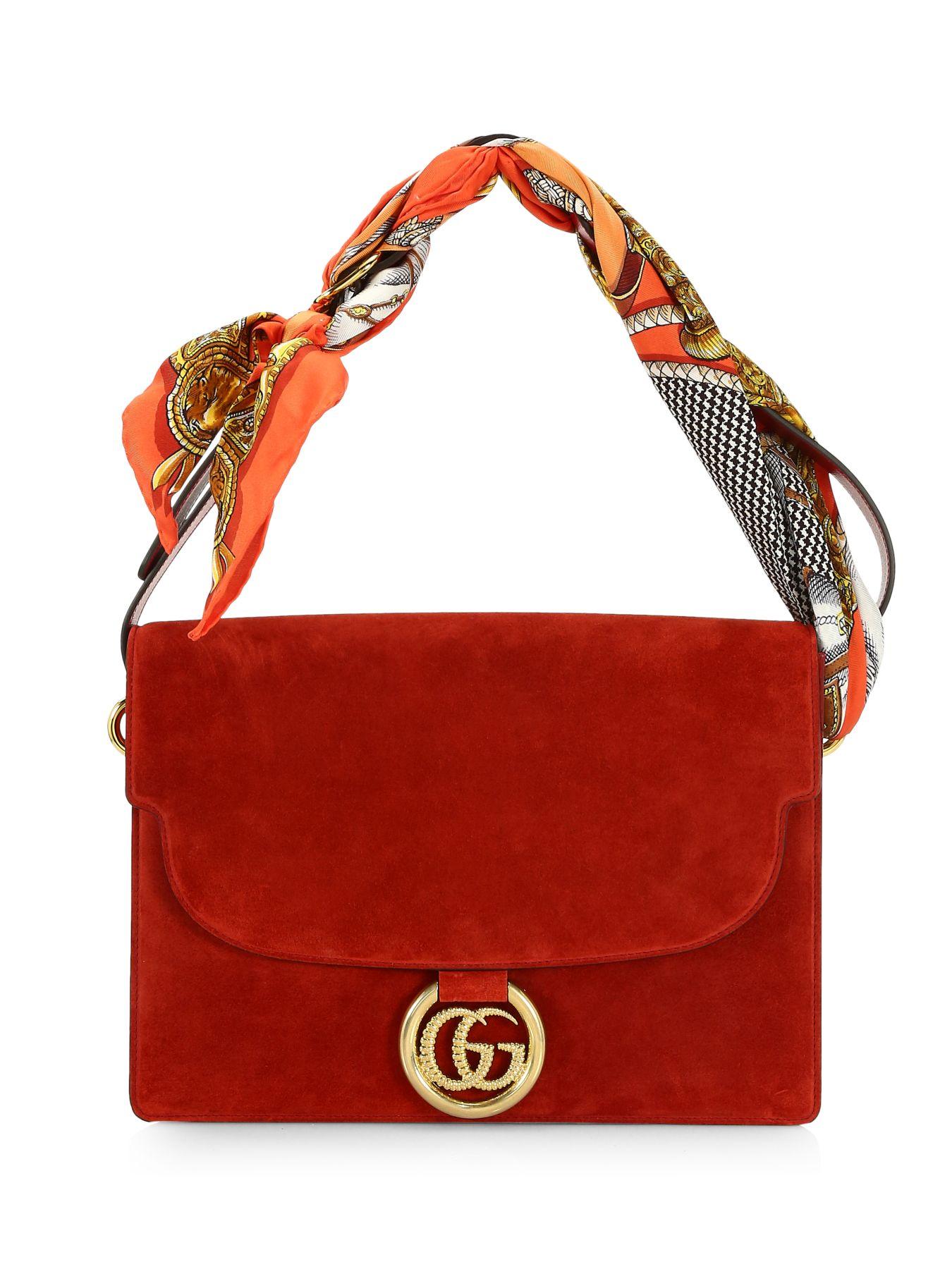 chokolade meddelelse Hård ring Gucci Medium Suede Shoulder Bag With Scarf in Red | Lyst