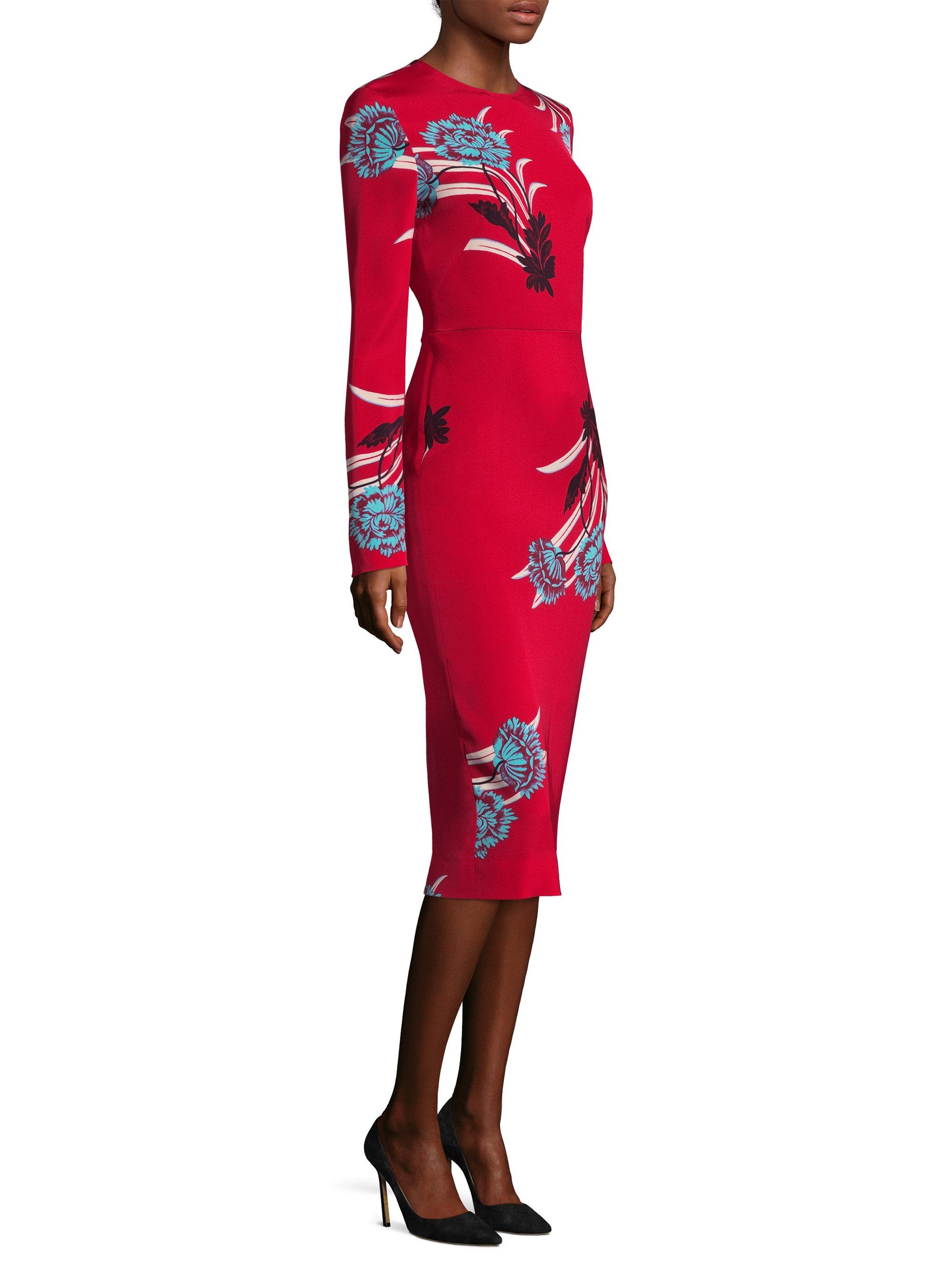 Long-sleeve Floral Sheath Dress 