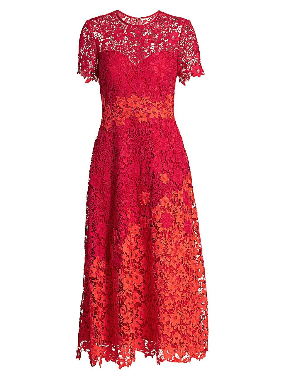 THEIA Lace A-line Midi Dress in Cherry 