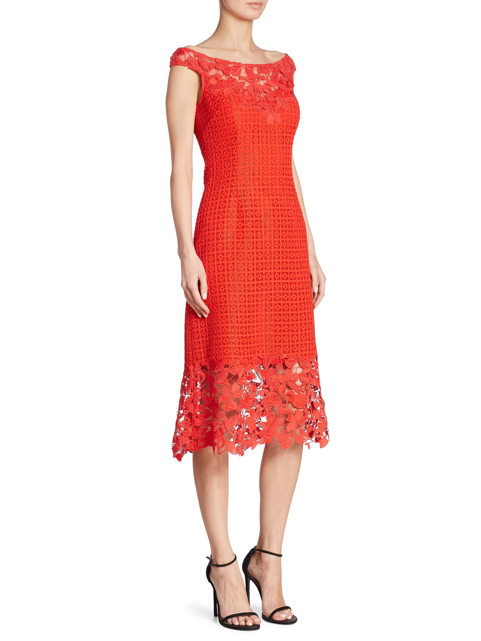 kay unger fishnet lace sheath dress