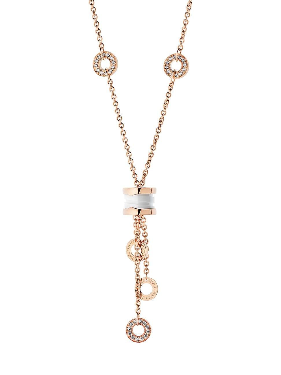 BVLGARI B.zero1 18k Rose Gold, White Ceramic & Diamond Lariat Necklace ...