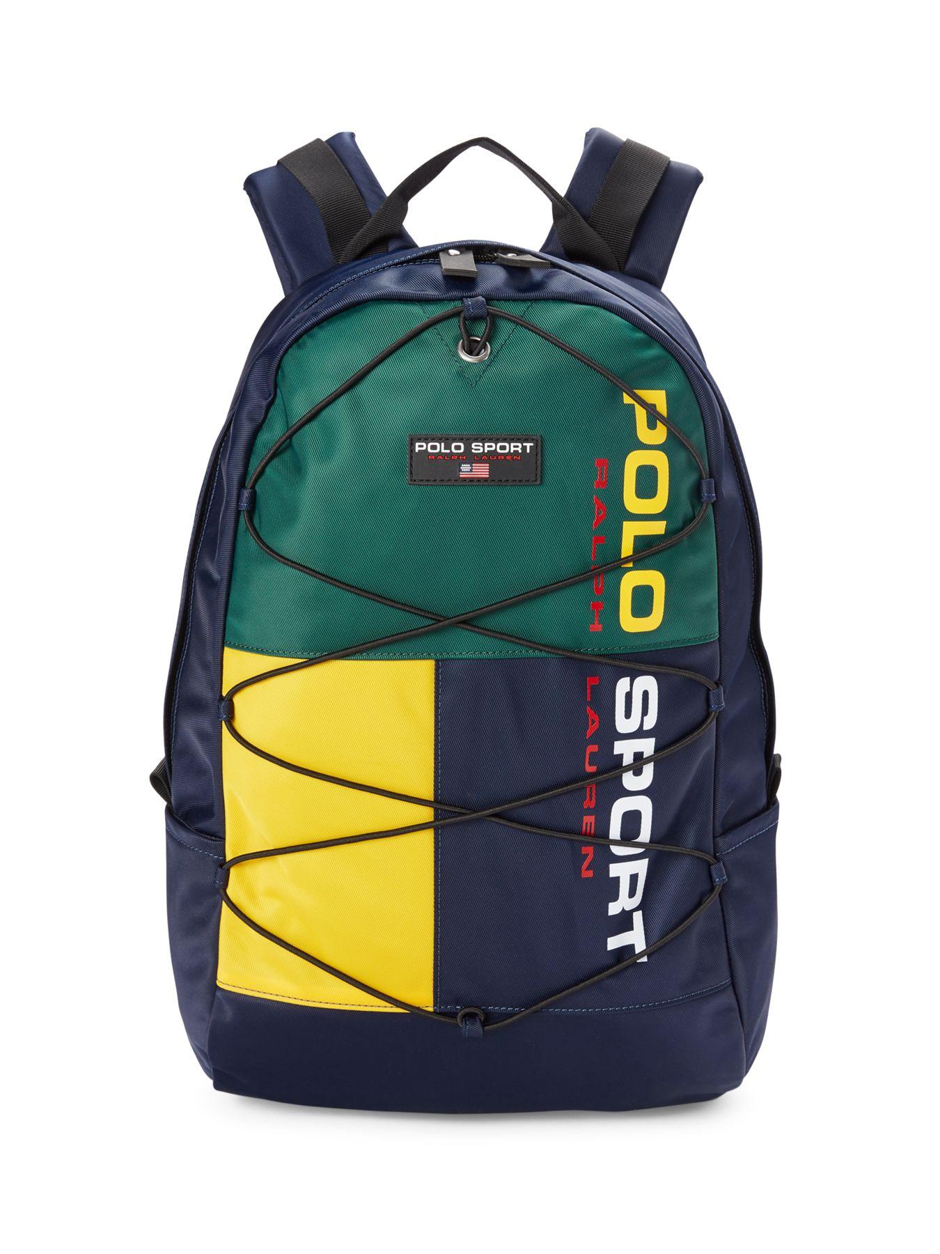 Polo Ralph Lauren Synthetic Multicoloured Drawcord Nylon Backpack in Navy Green Yellow (Blue