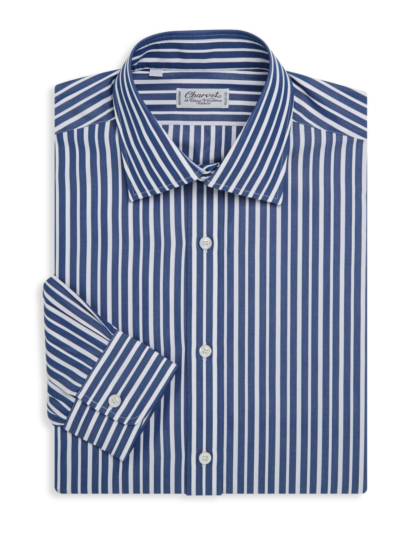 Charvet Cotton Regularfit Stripe Dress Shirt in Navy (Blue) for Men Lyst