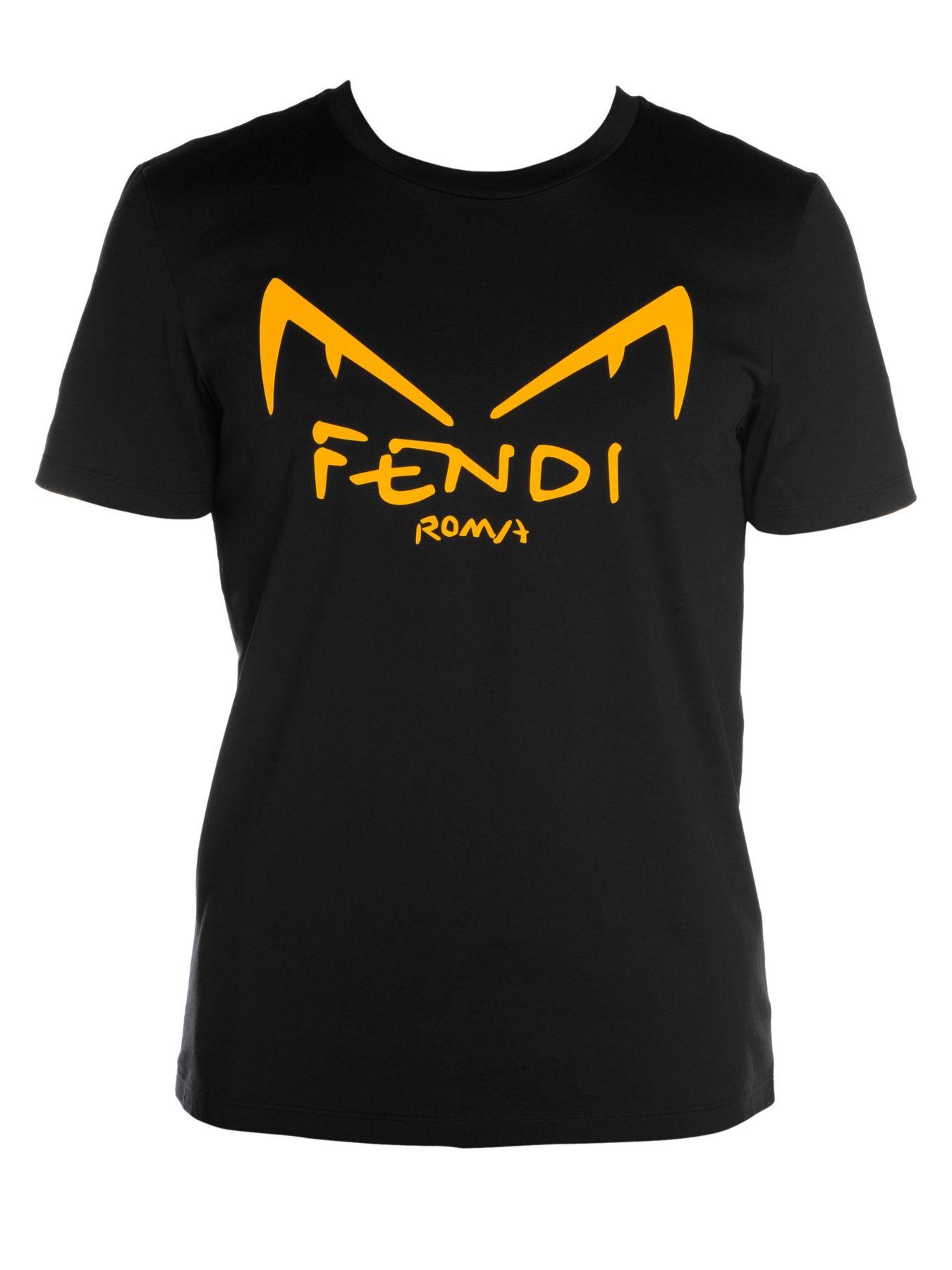 Fendi Diabolic Eyes Logo Print Cotton T Shirt in Black for Men | Lyst