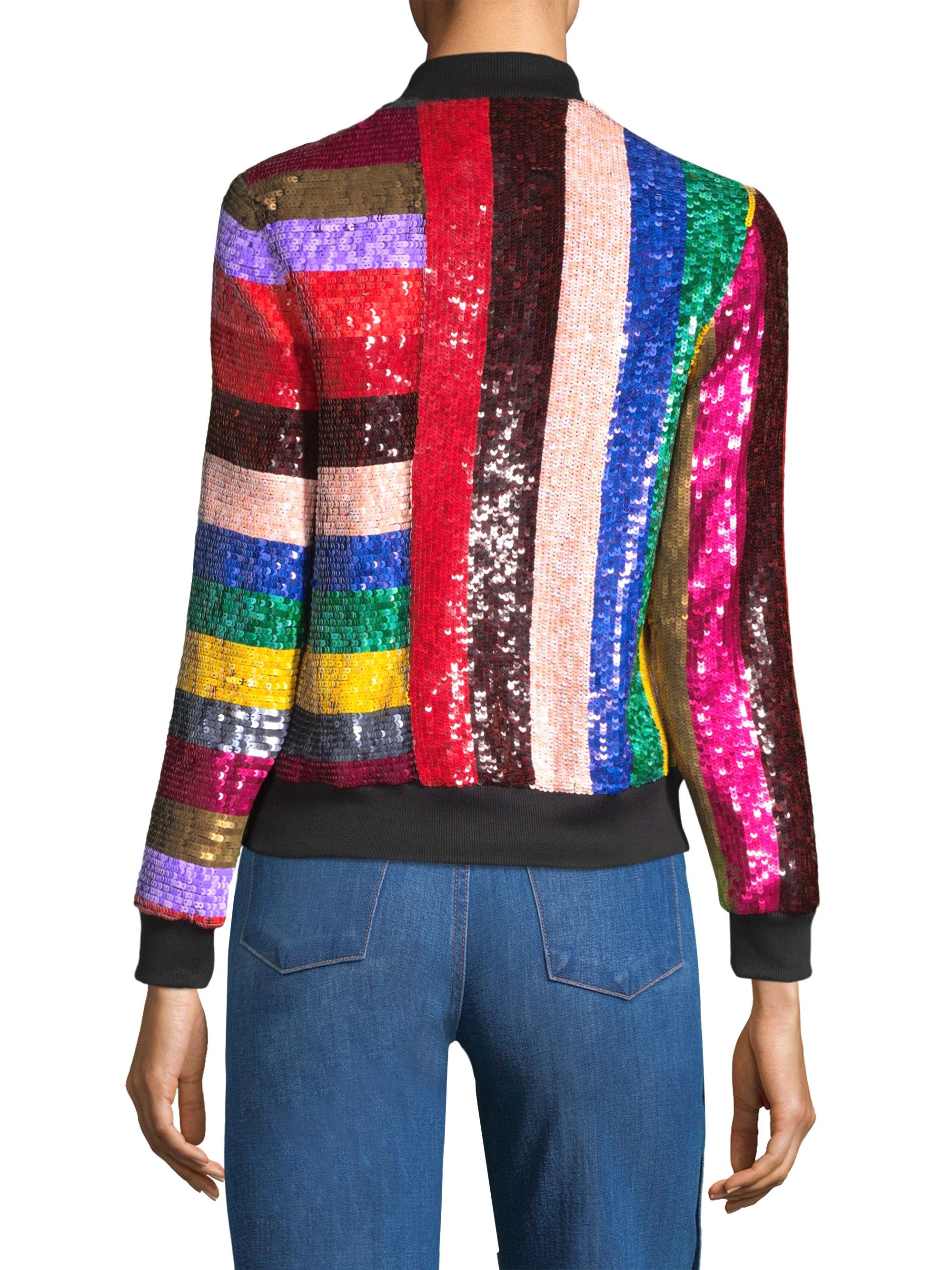 Alice + Olivia Cotton Lonnie Sequin Bomber Jacket | Lyst