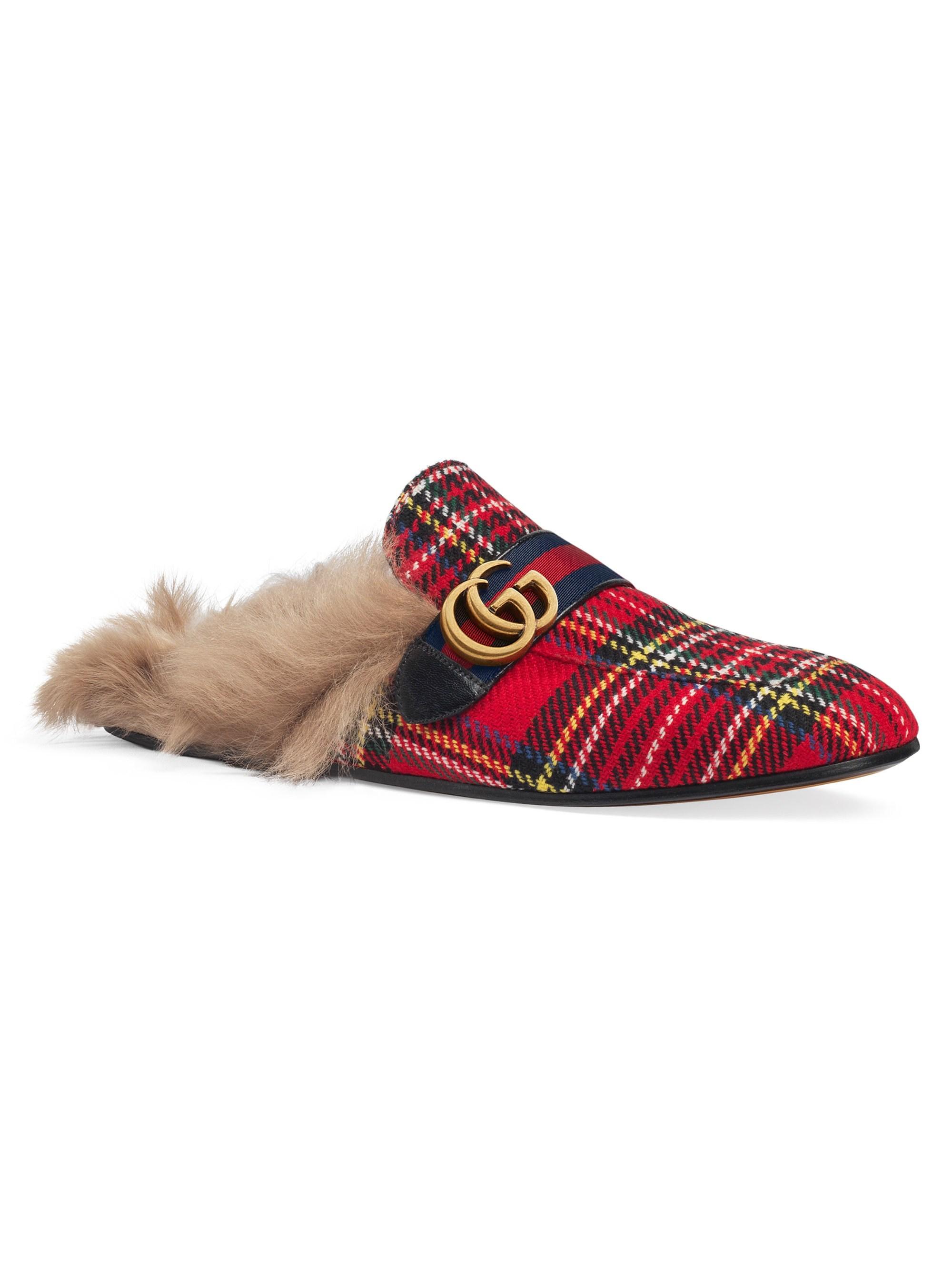 Gucci Princetown Tartan Slipper With Double G - Red for Men | Lyst