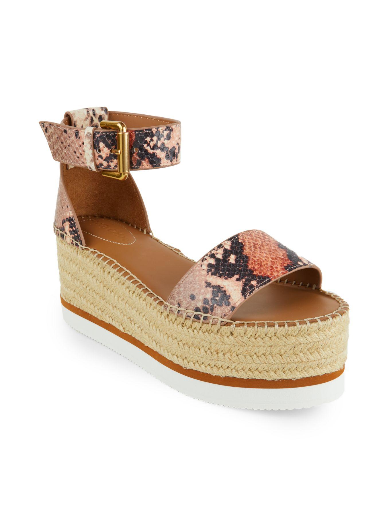 glyn leather & canvas platform espadrille wedge sandals
