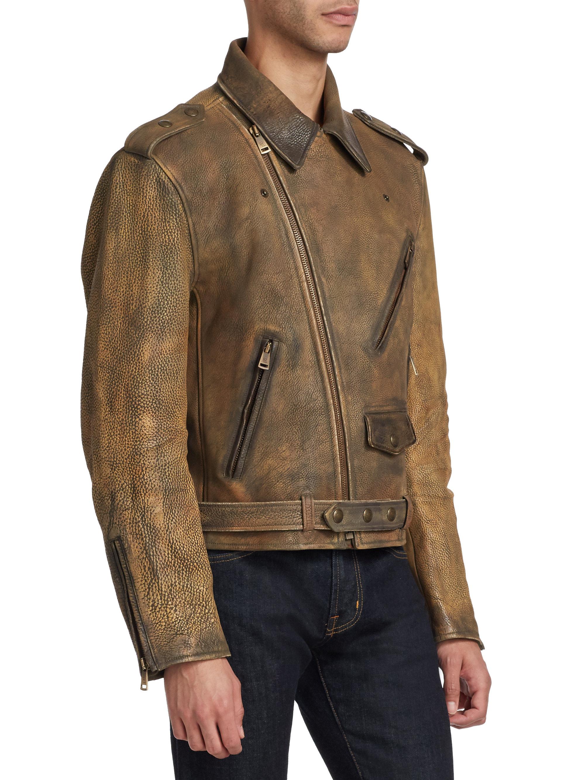 Ralph Lauren Purple Label Multicolor Vintage Cow Leather Locklear Biker Jacket For Men