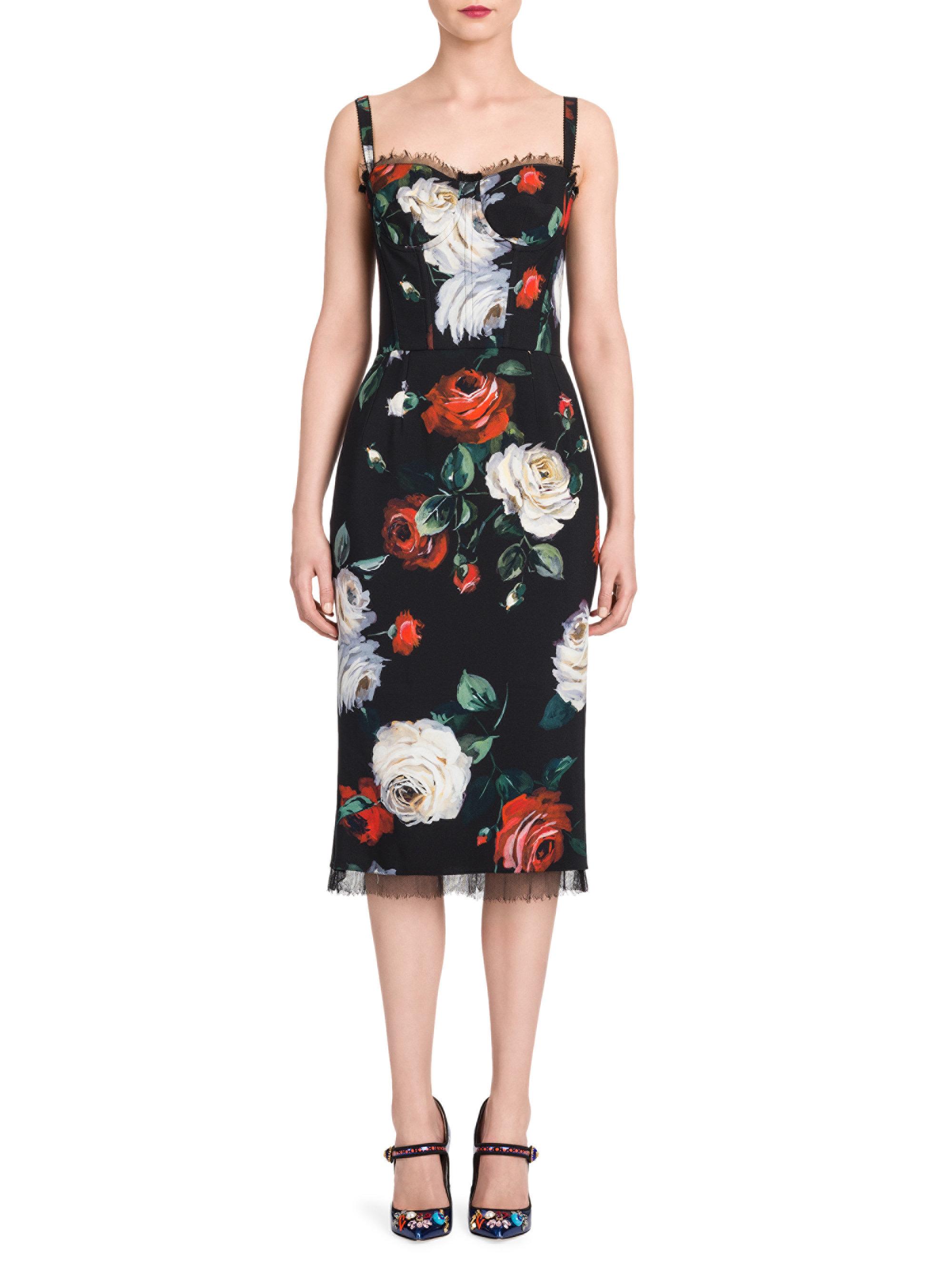 Dolce & Gabbana Floral Bustier Dress in Rose Print (Black) | Lyst