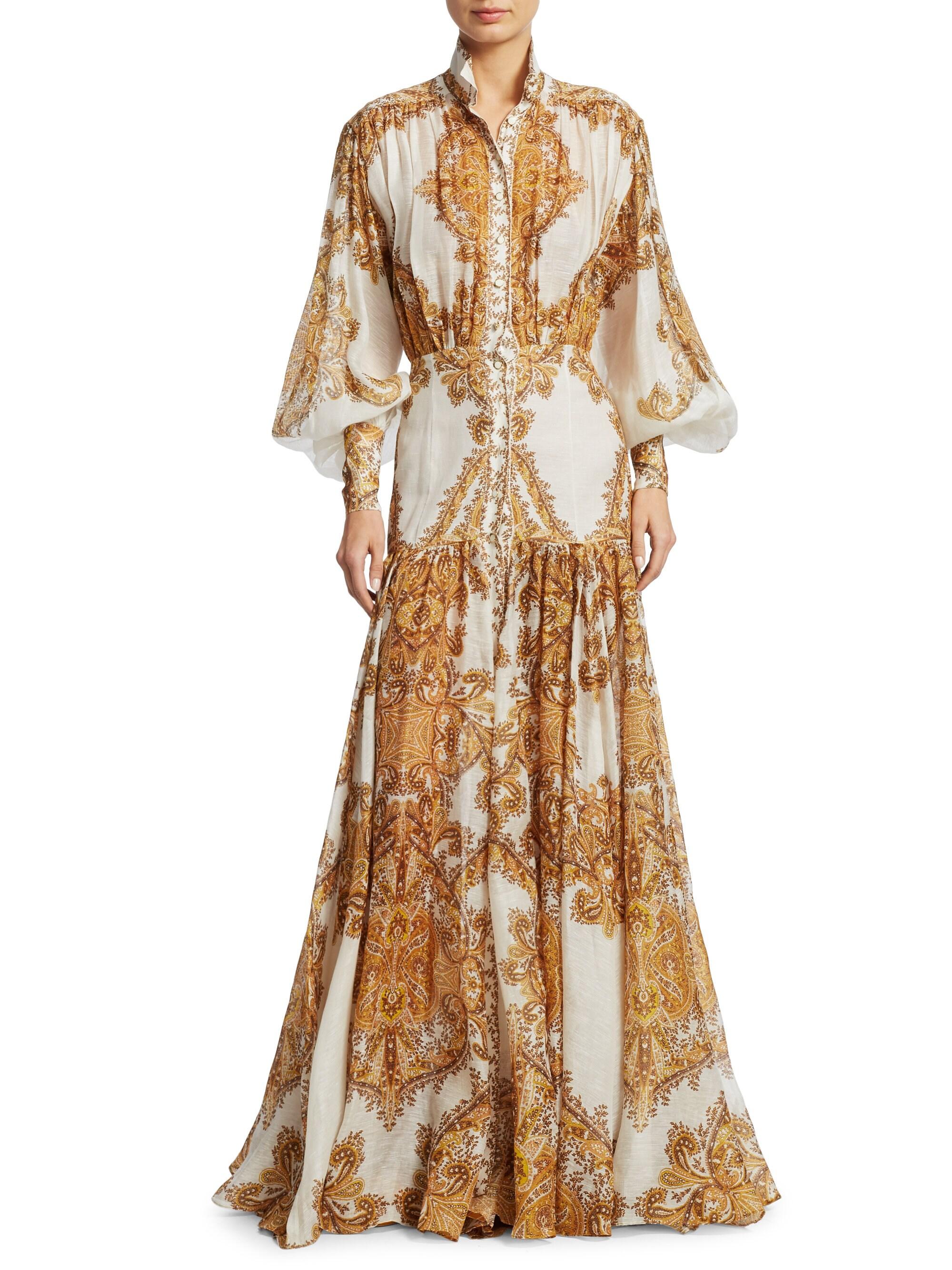 Zimmermann Women's Zippy Silk Linen Paisley Billow Gown - Golden Paisley |  Lyst
