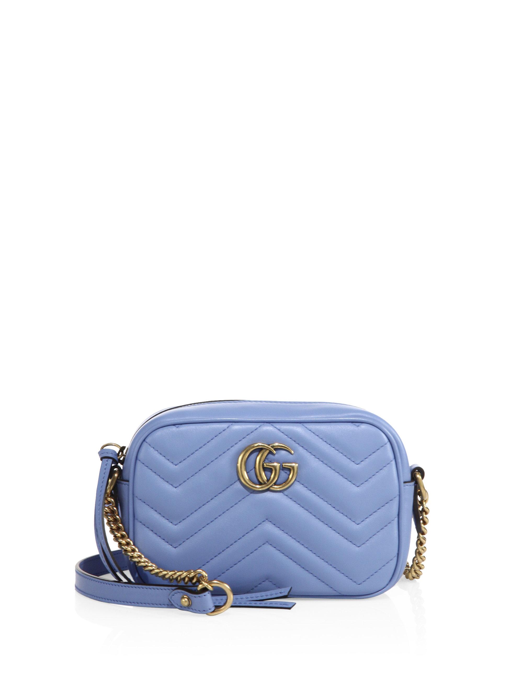 Gucci Mini Chevron Leather Camera Bag in Blue | Lyst