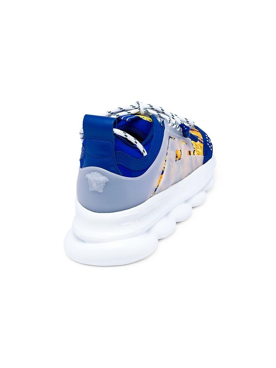 Versace Blue And Red Chain Reaction Leather Low Top Sneakers In