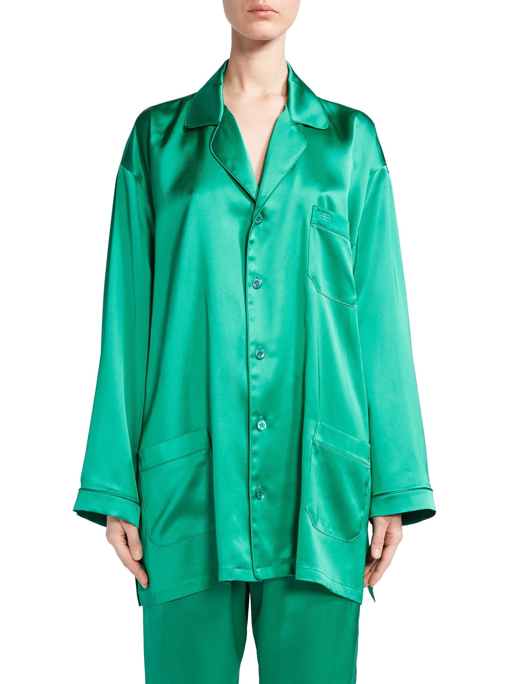 Balenciaga Satin Pajama Top in Green - Lyst
