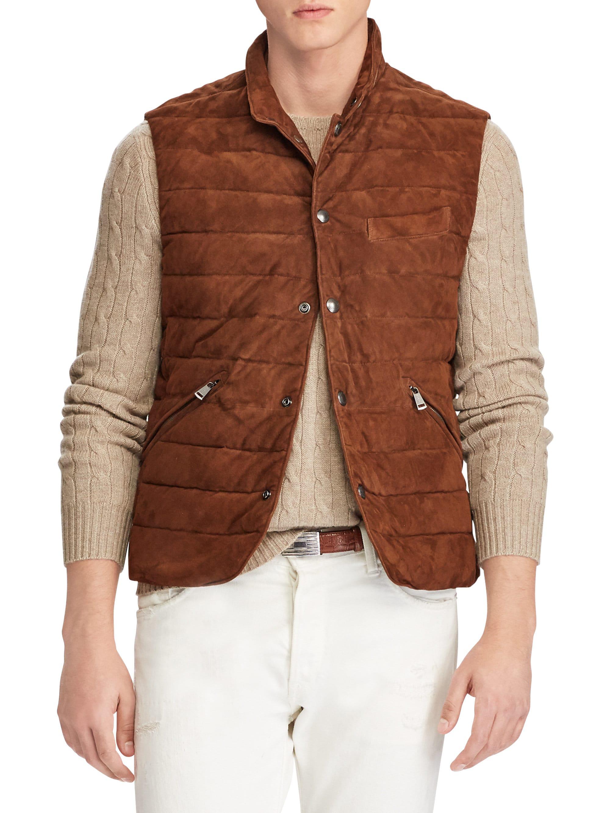 Ralph Lauren Quilted Suede Vest in Brown for Men | Lyst