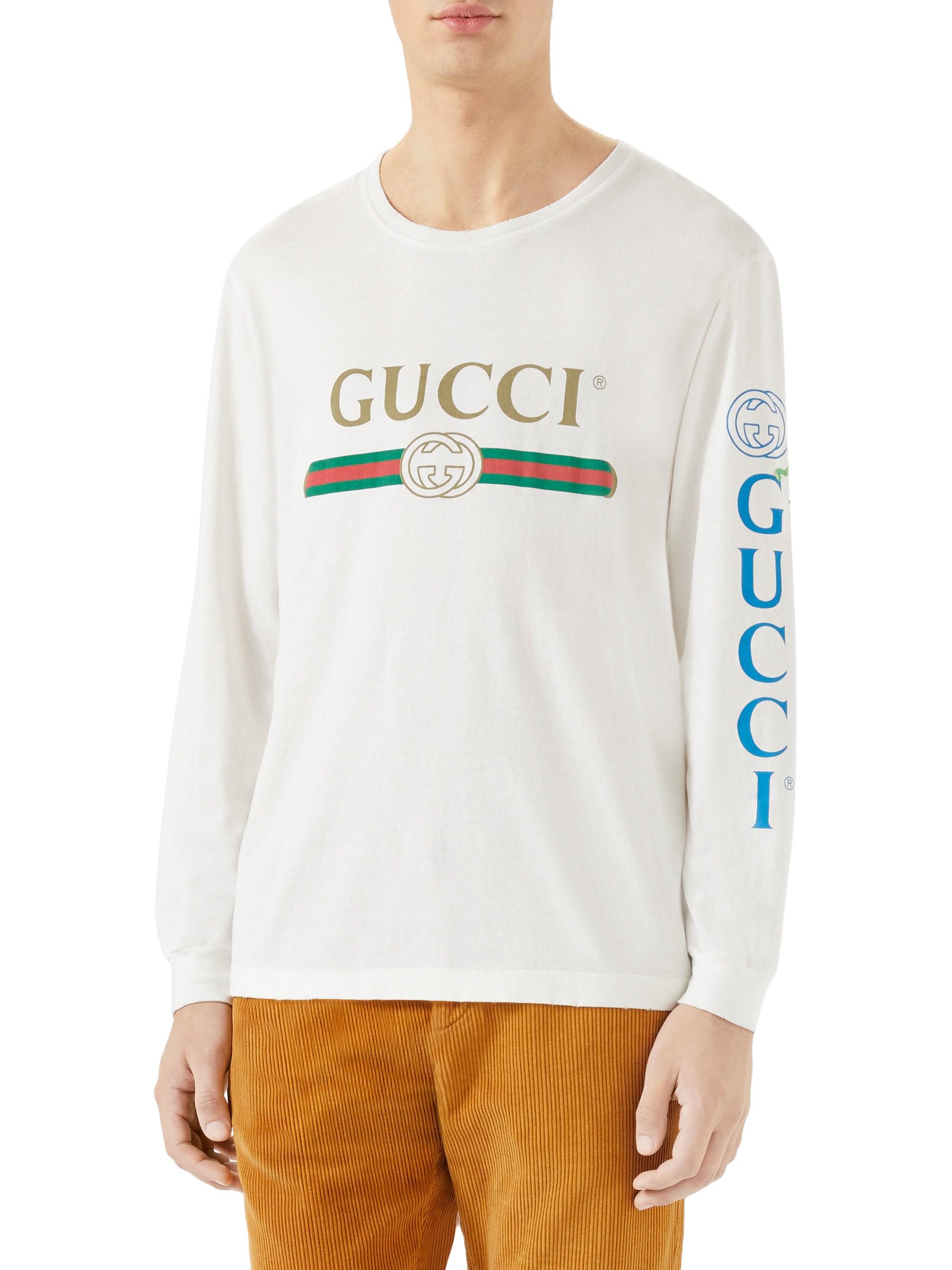 Gucci Cotton Fake Logo Long Sleeved T Shirt in Cream (White) for Men | Lyst