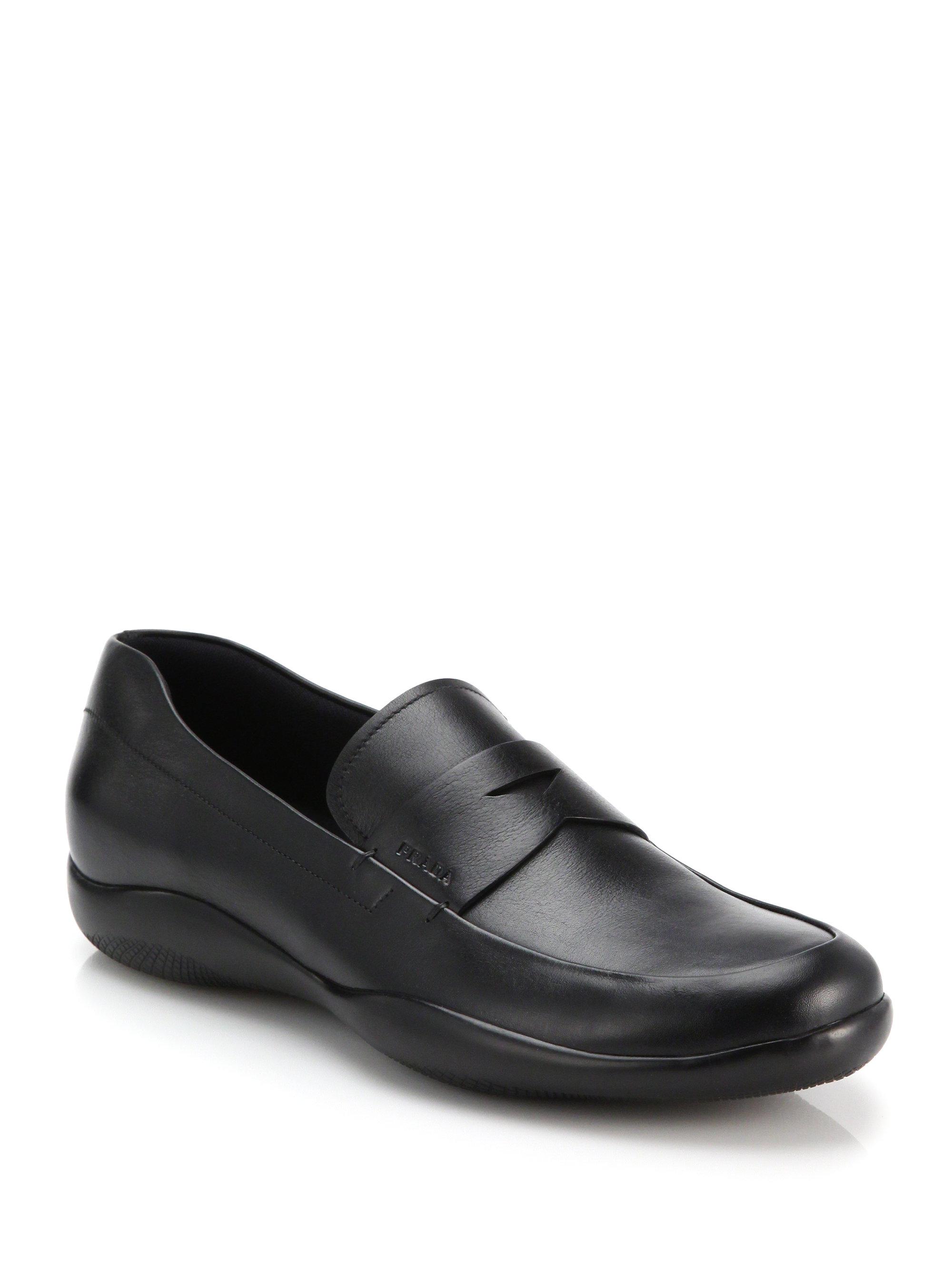 prada black chunky leather logo loafers