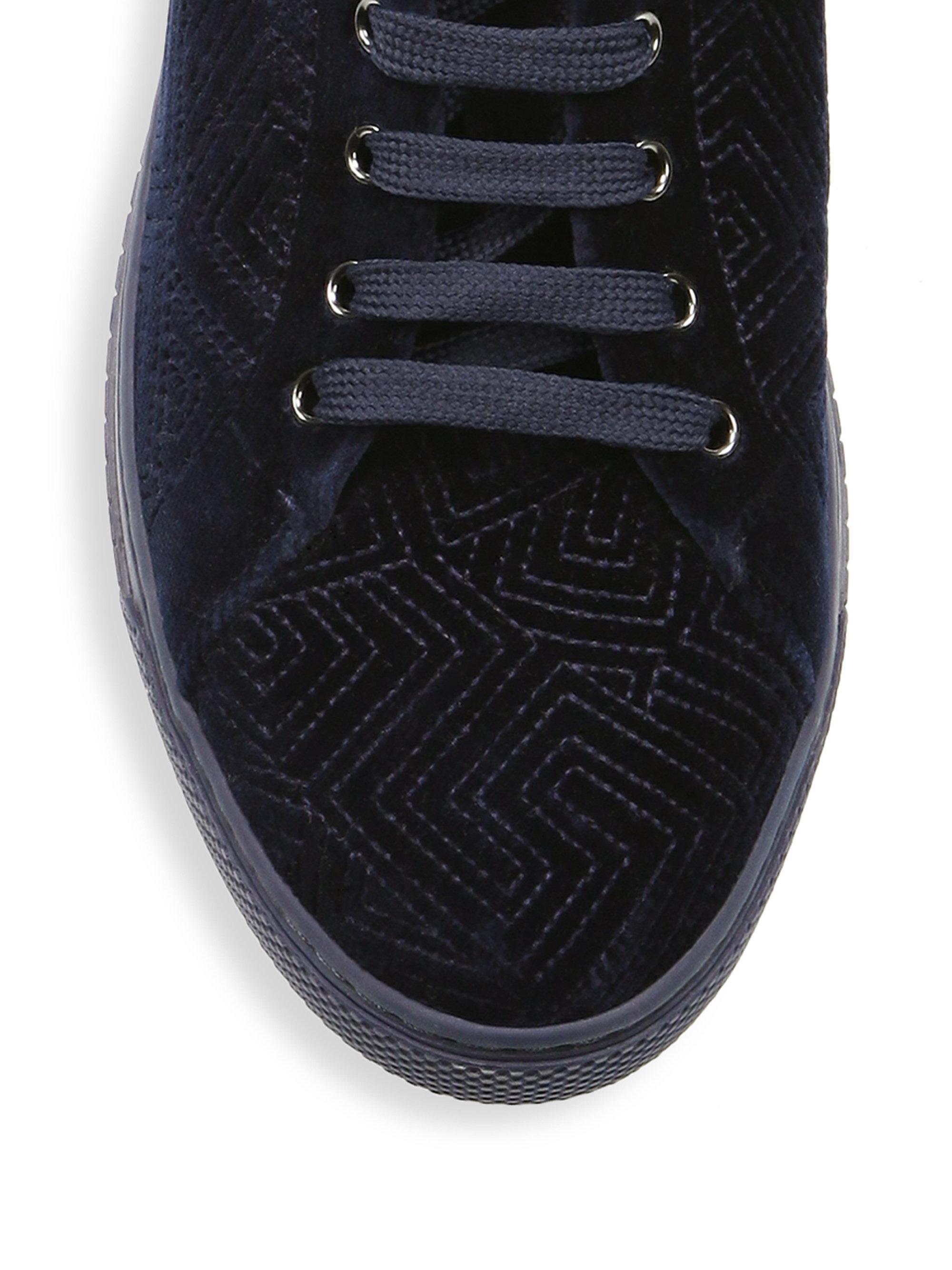 Versace Topstitched Velvet Hi-top Sneakers in Navy (Blue) for Men 