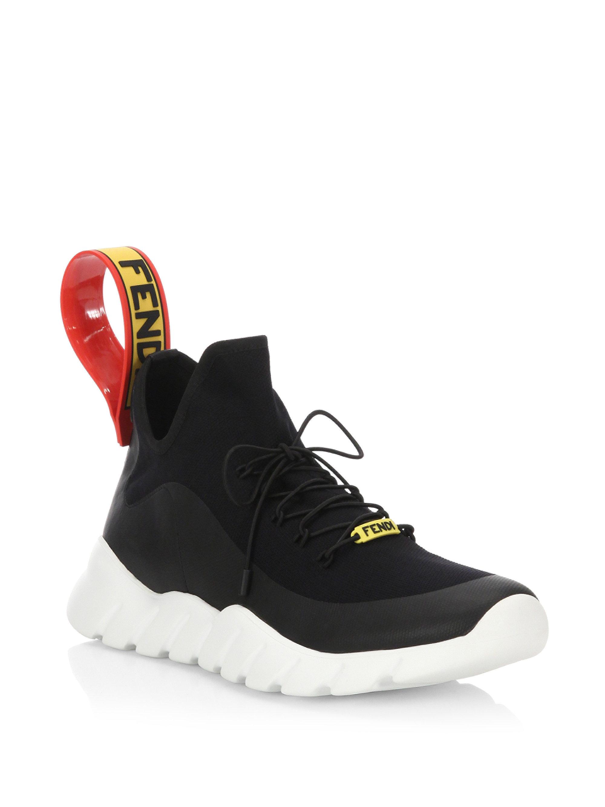 Fendi Leather Knit Think Colorblock Sneakers in Black White (Black) for ...