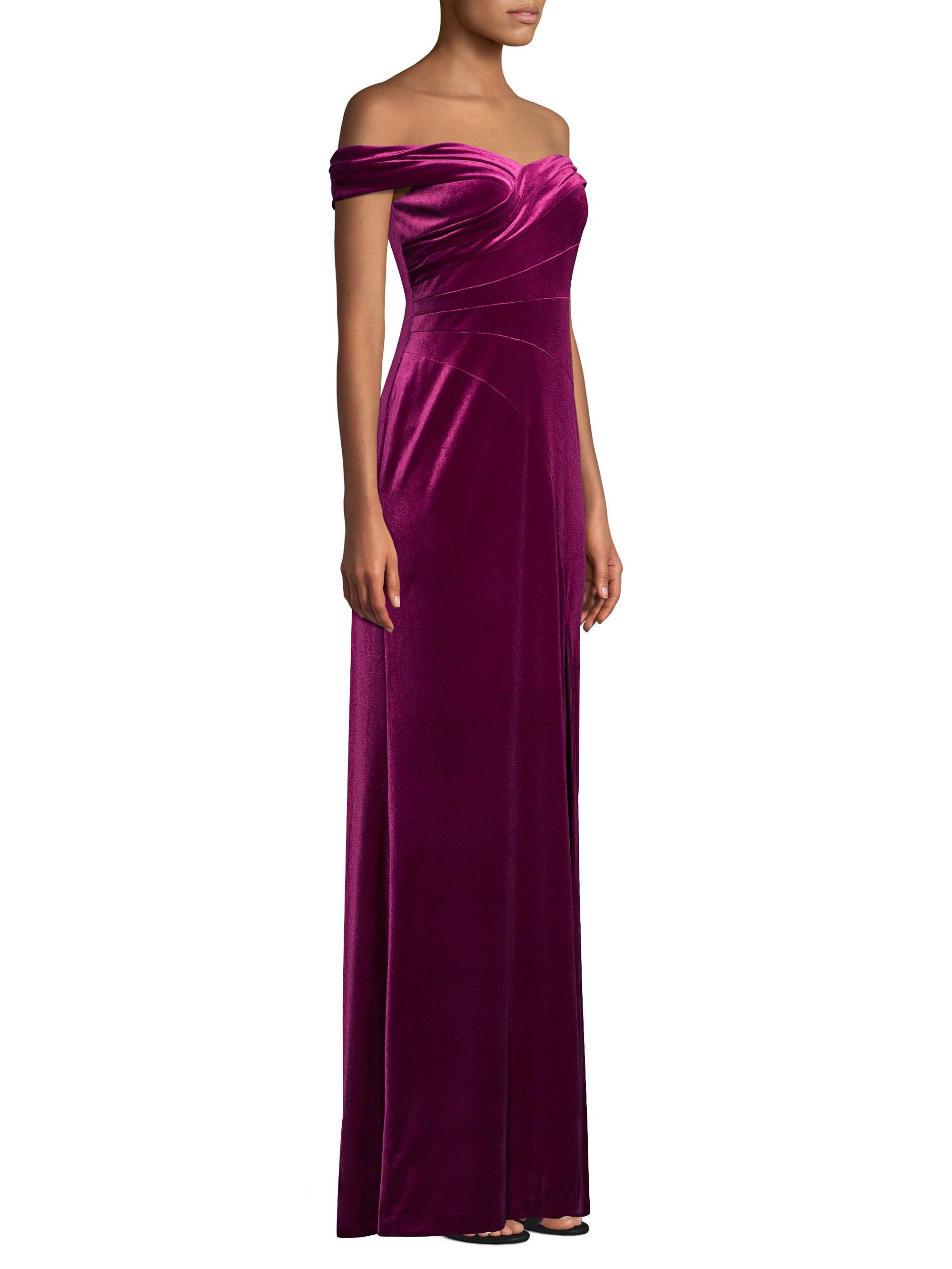 off shoulder velvet gown