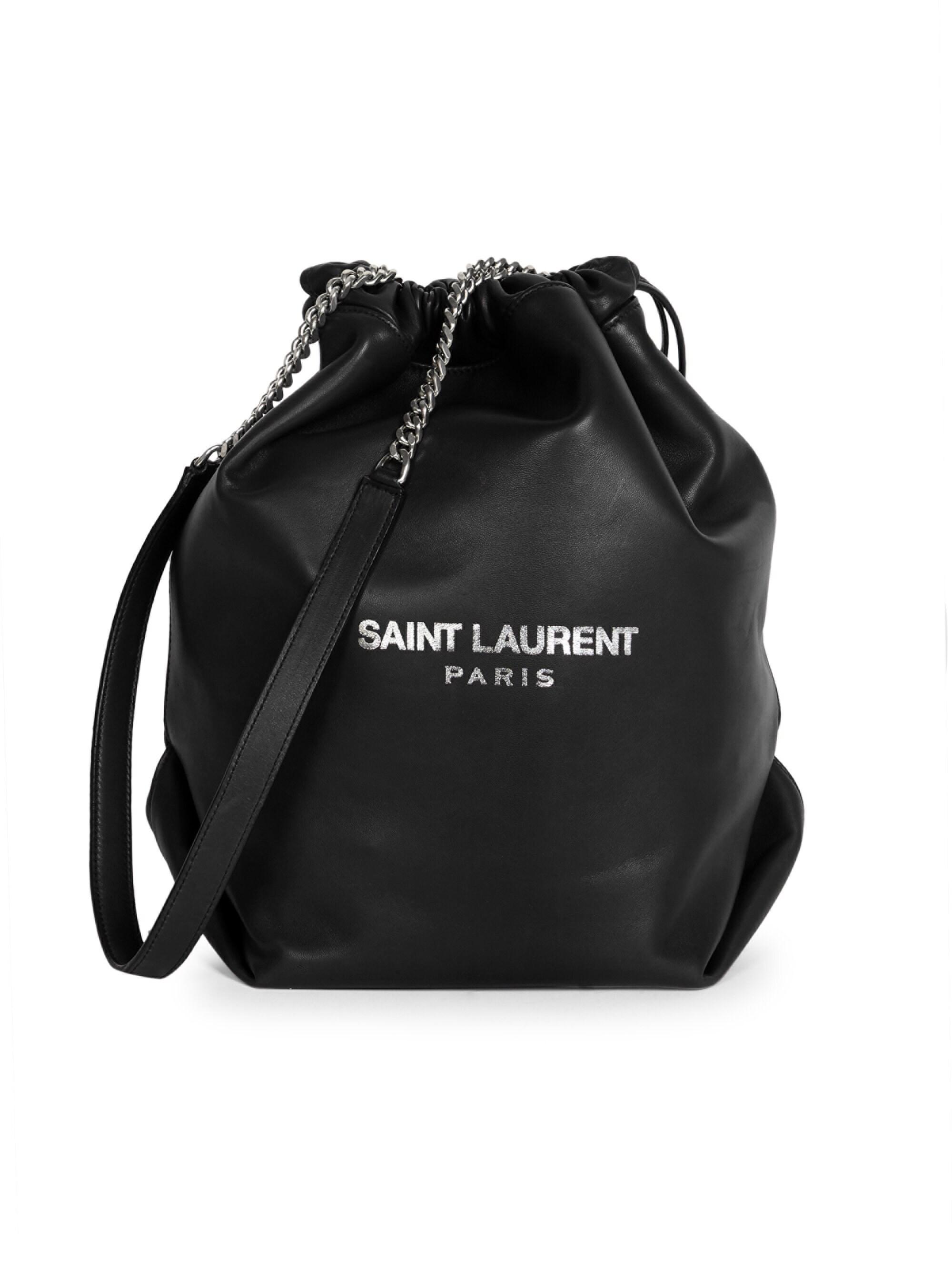 Saint Laurent YSL Small Teddy Lamé Leather Crossbody Bucket Bag