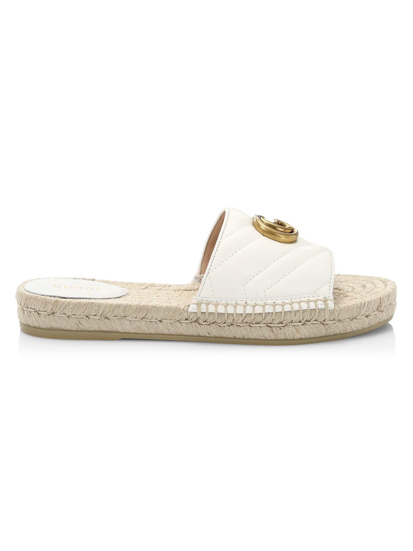 Gucci Pilar Flatform Leather Sandals in White - Lyst