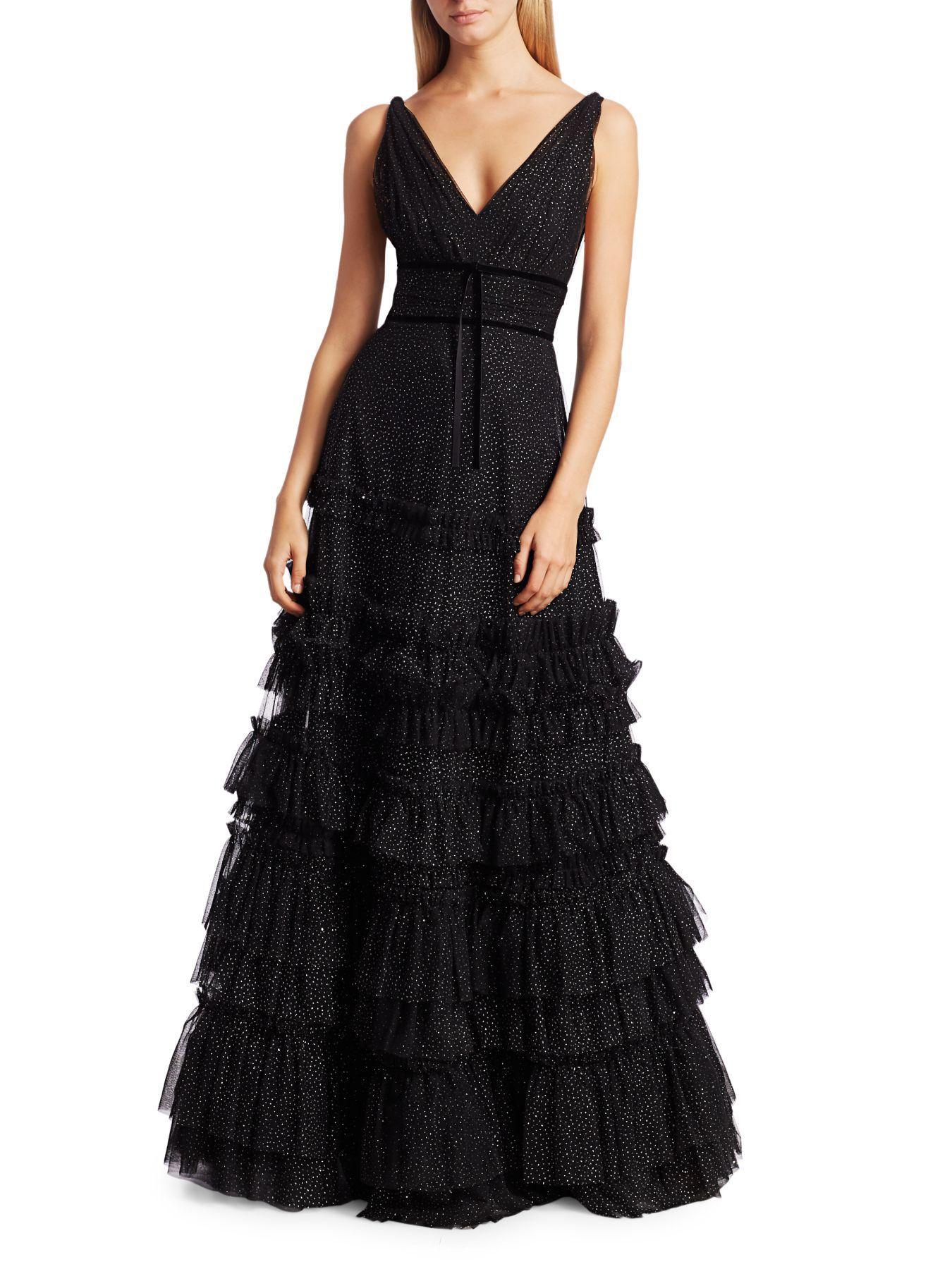 marchesa notte glitter tulle tiered gown