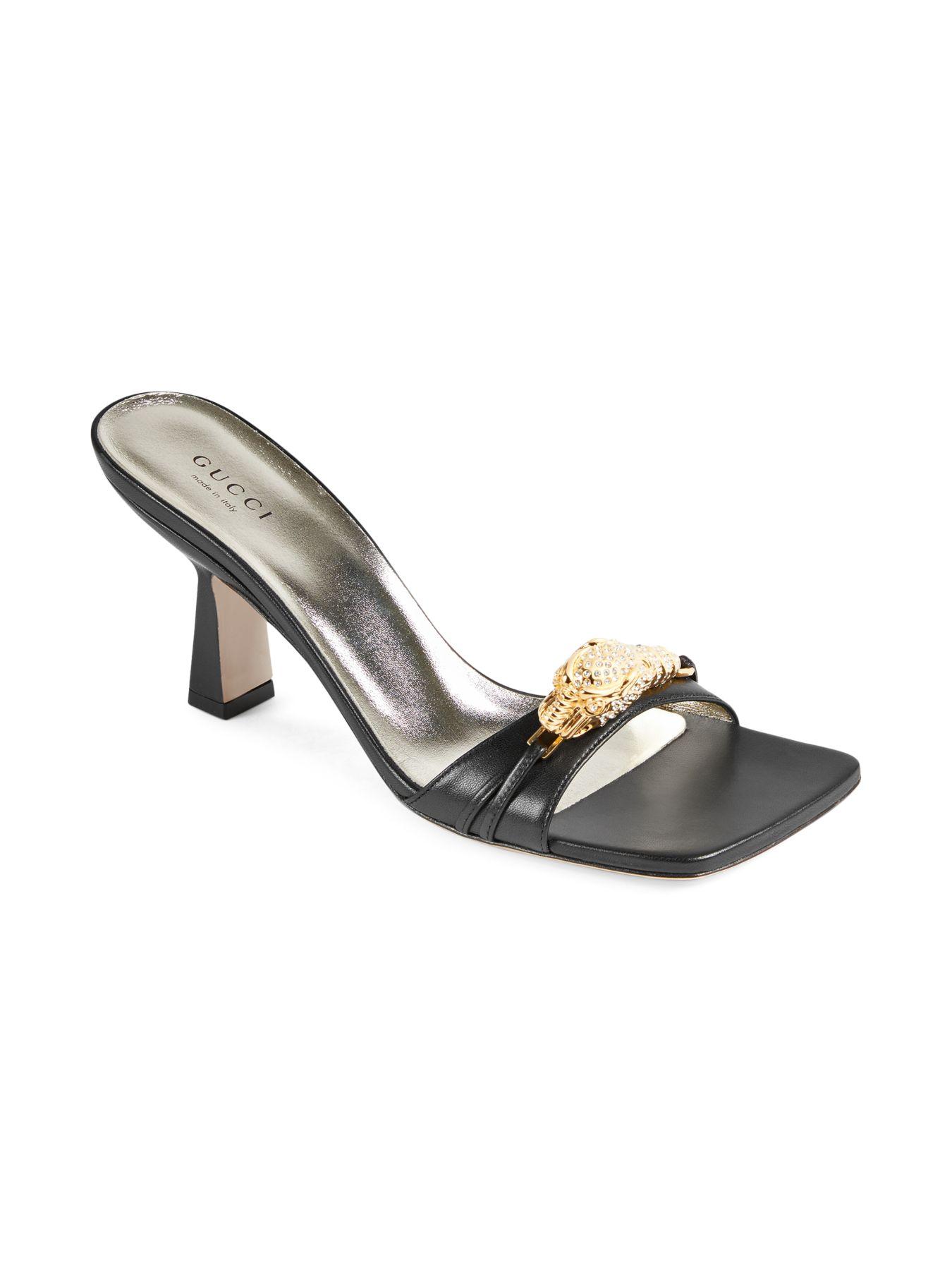 Gucci Leather Tiger Head Sandals in Black - Lyst