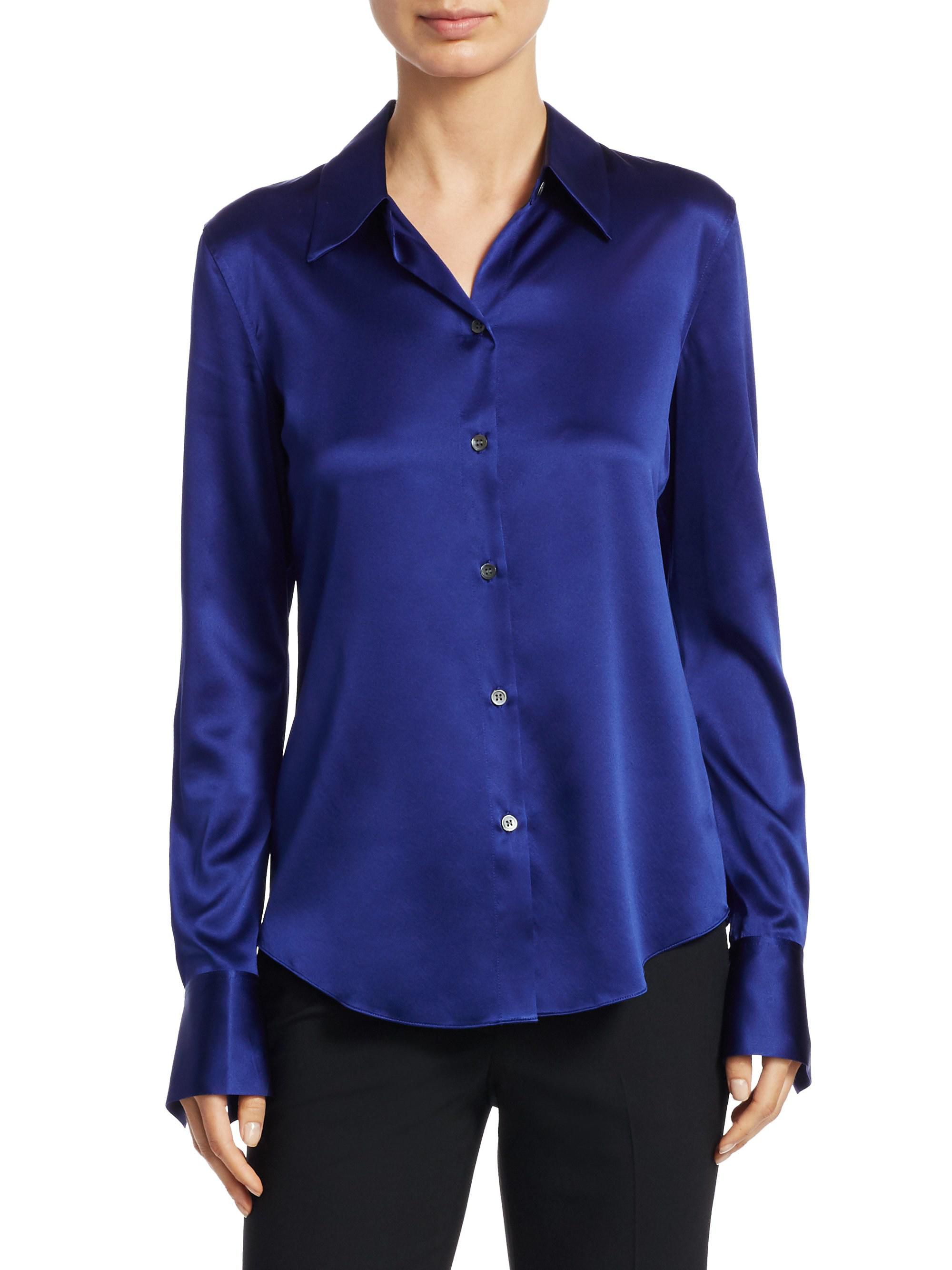 Lyst - Theory Satin Button-down Shirt in Blue