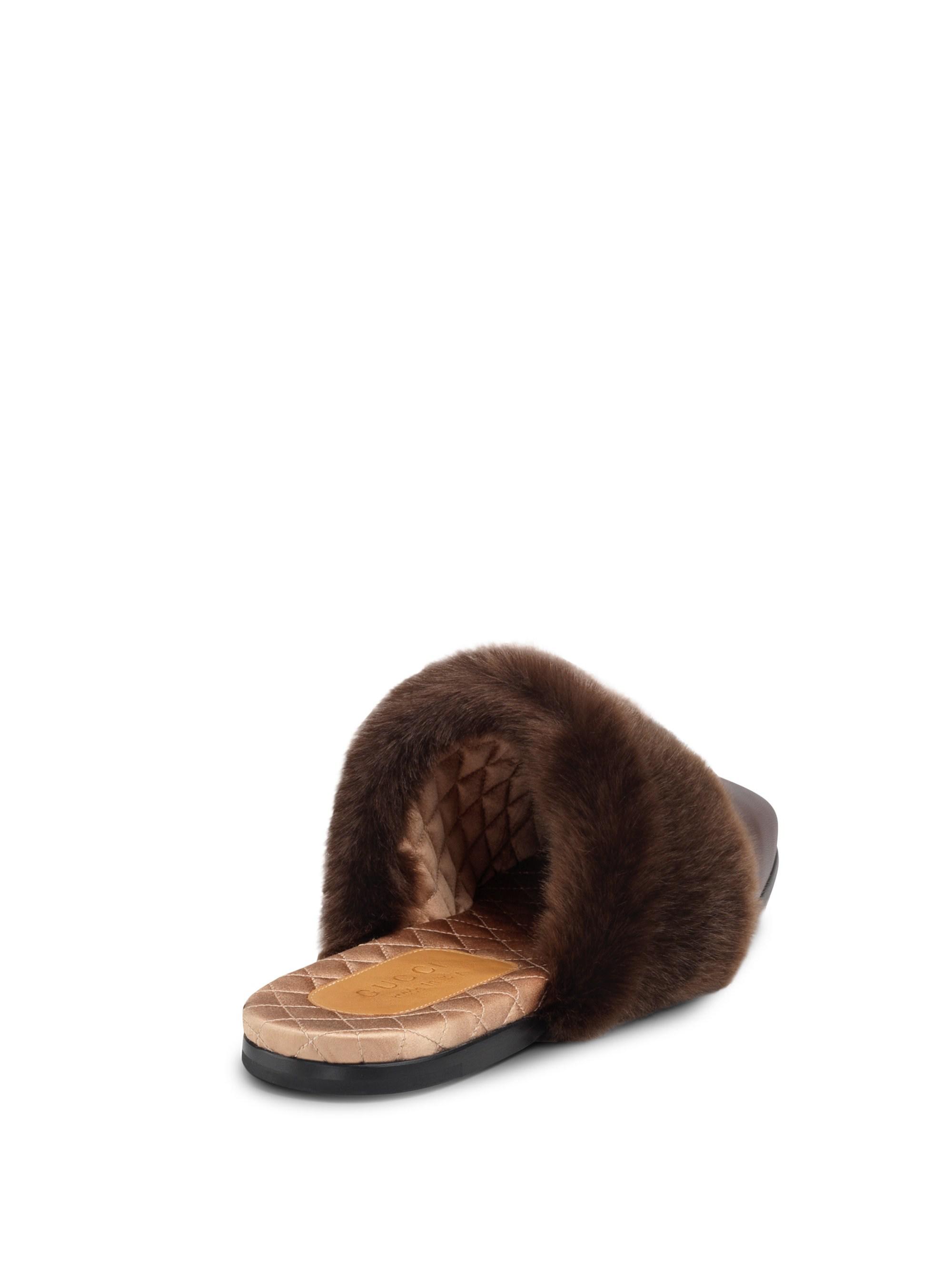 gucci leather fur slippers