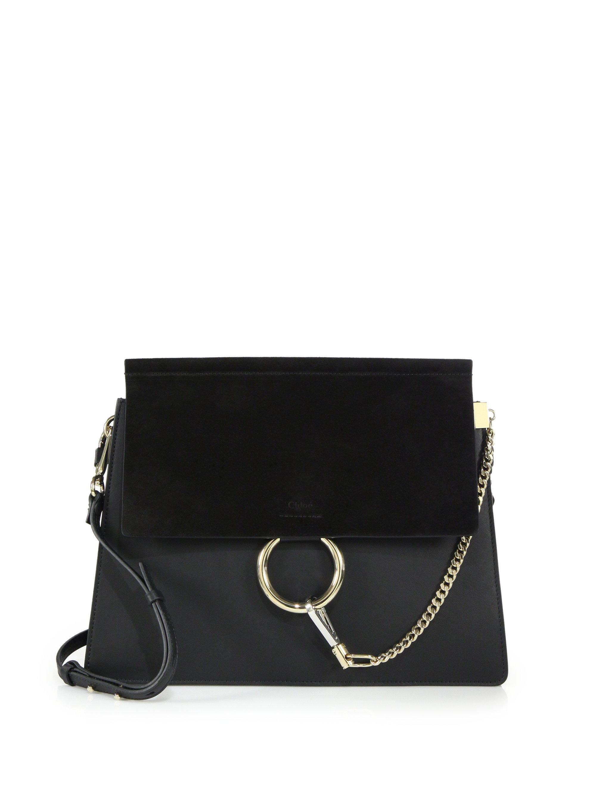 Lyst - Chloé Faye Medium Suede & Leather Shoulder Bag in Black