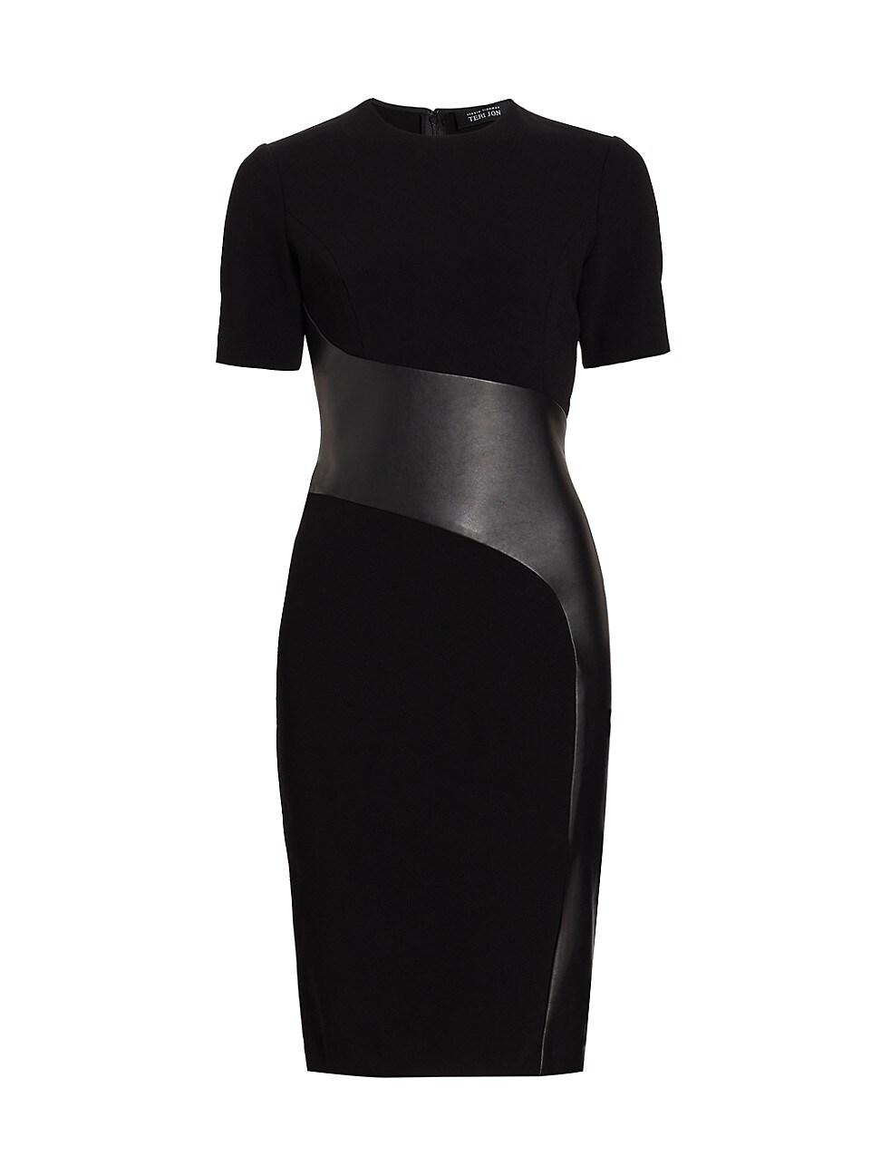 Teri Jon Crepe & Faux Leather Dress in Black | Lyst