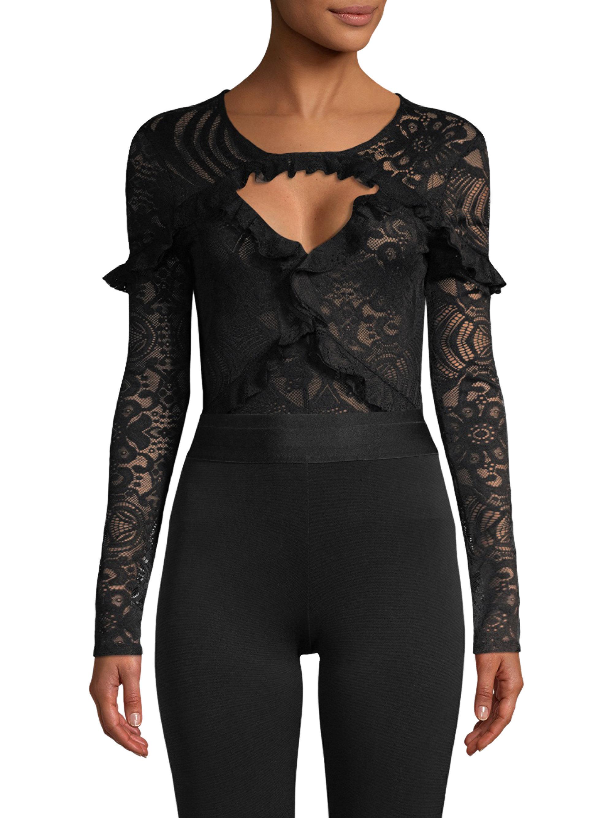 BCBGMAXAZRIA Abstract Floral Lace Bodysuit in Black - Lyst