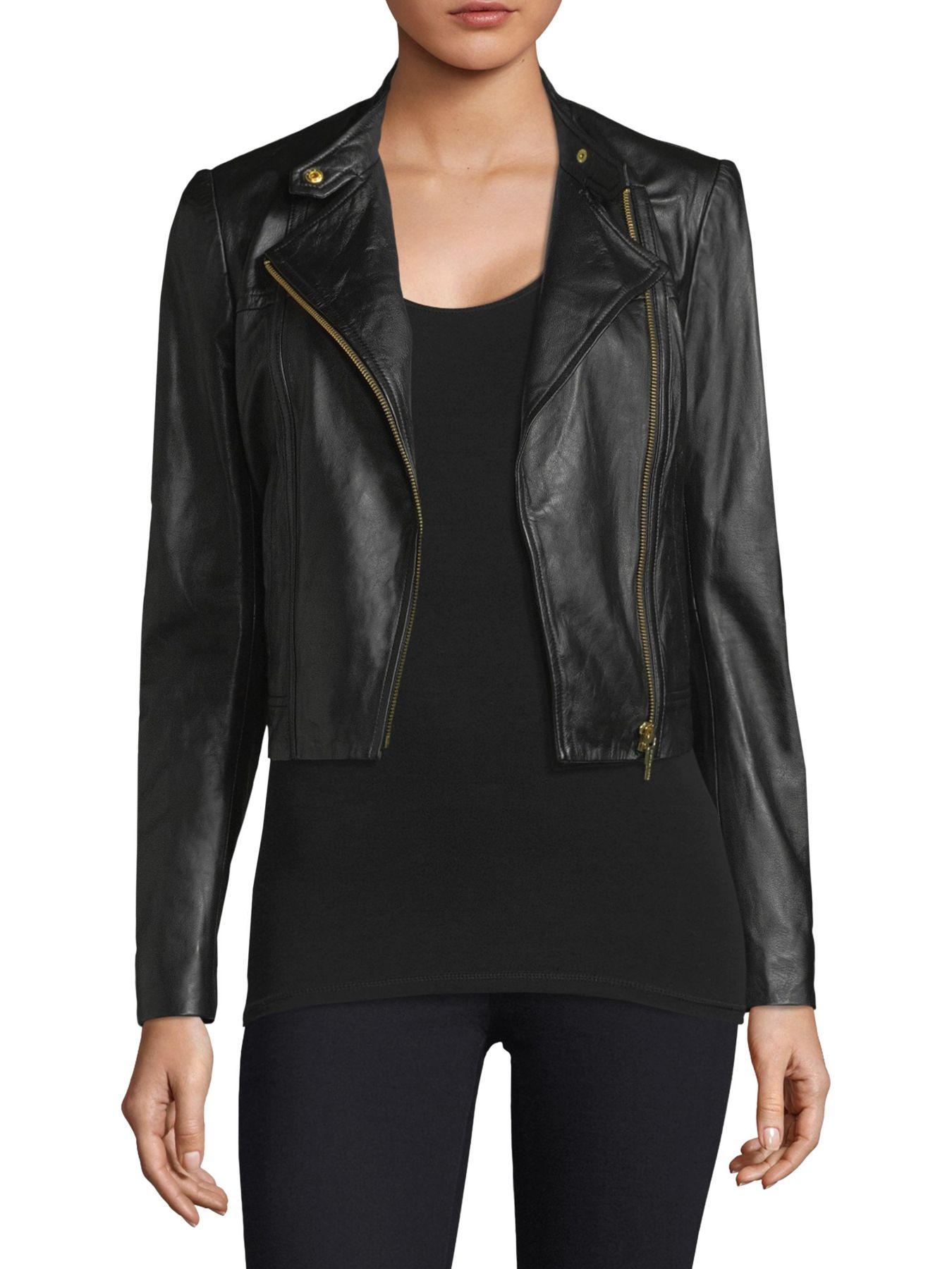MICHAEL Michael Kors Cropped Leather Jacket in Black Gold (Black) - Lyst