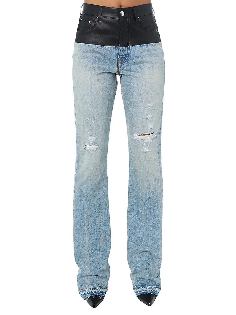 Amiri Hybrid Bootcut Leather Waist Jeans in Sky Indigo Black (Blue) | Lyst