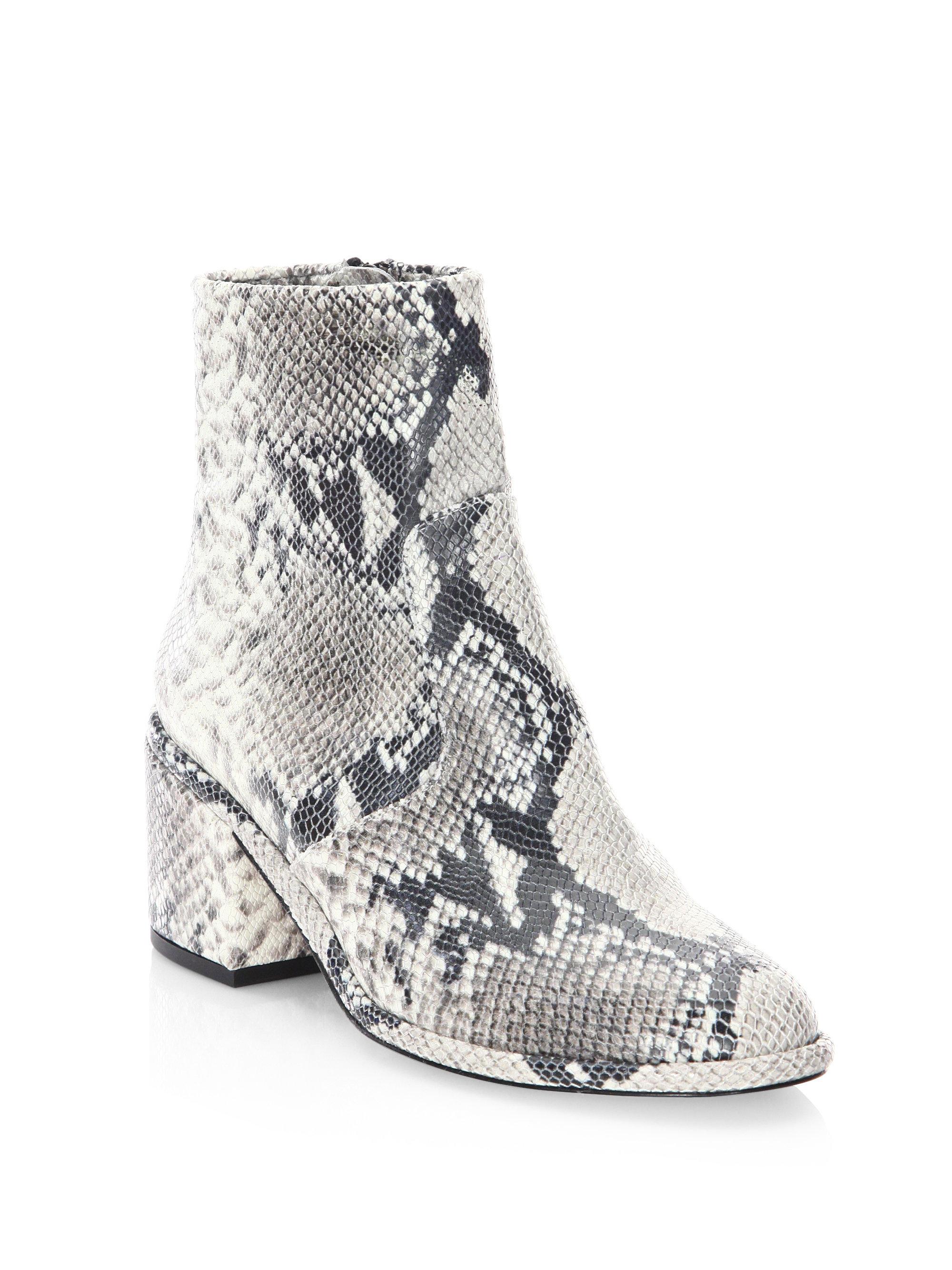 black and white snakeskin booties