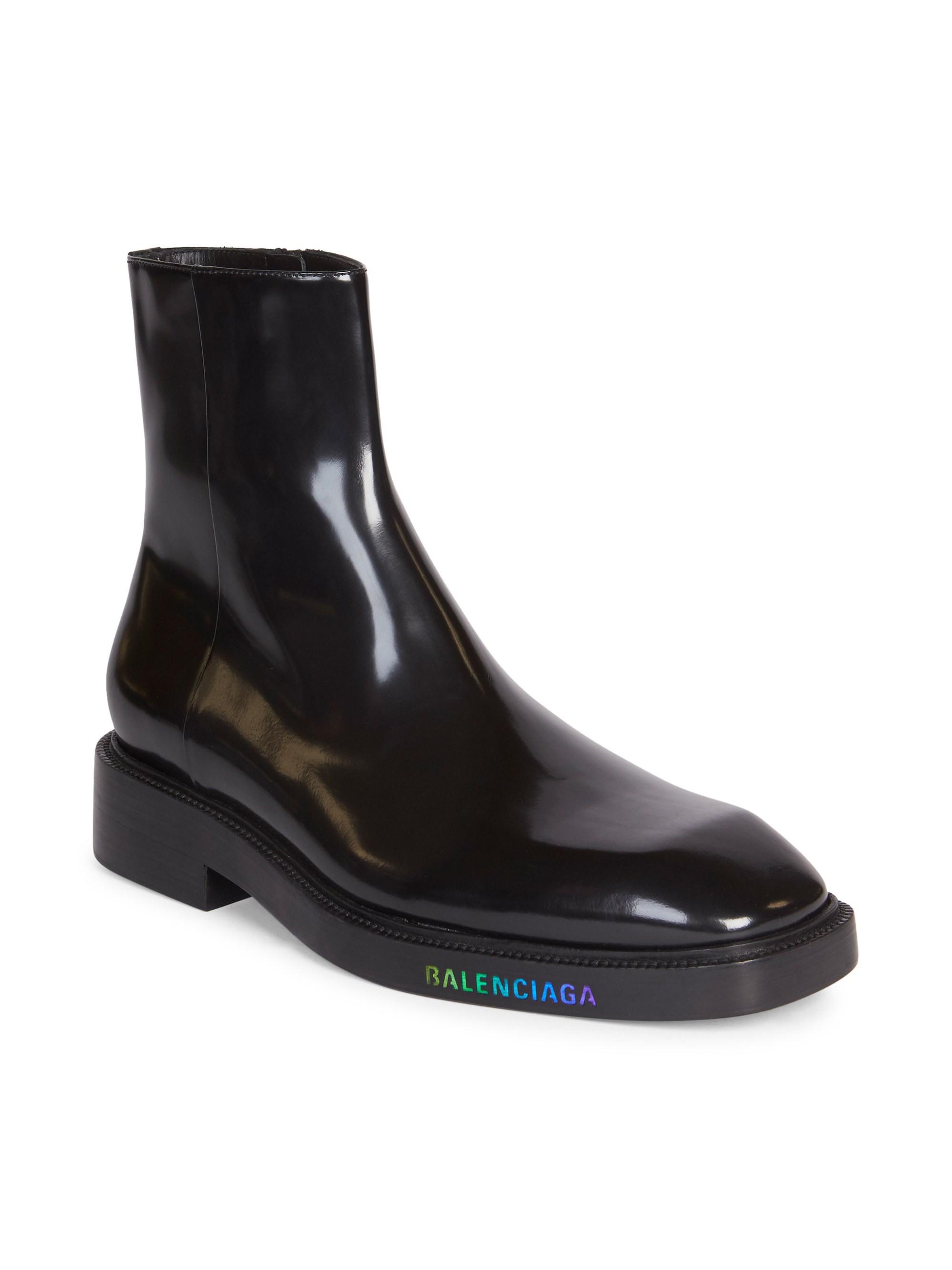 Balenciaga Men's Led Patent Leather Ankle Boots - Black for Men | Lyst