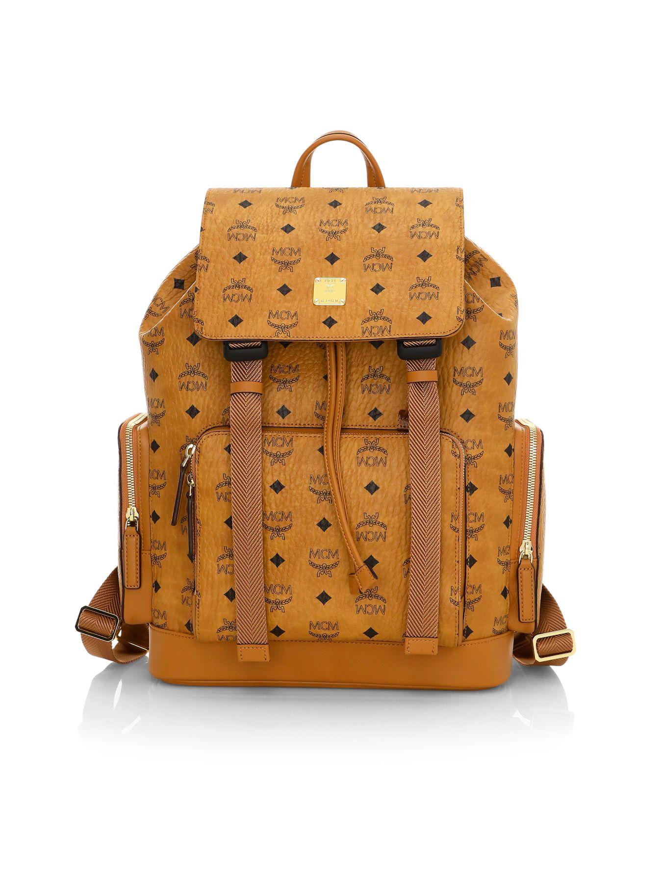MCM Brandenburg Visetos Drawstring Backpack in Cognac (Brown) for Men