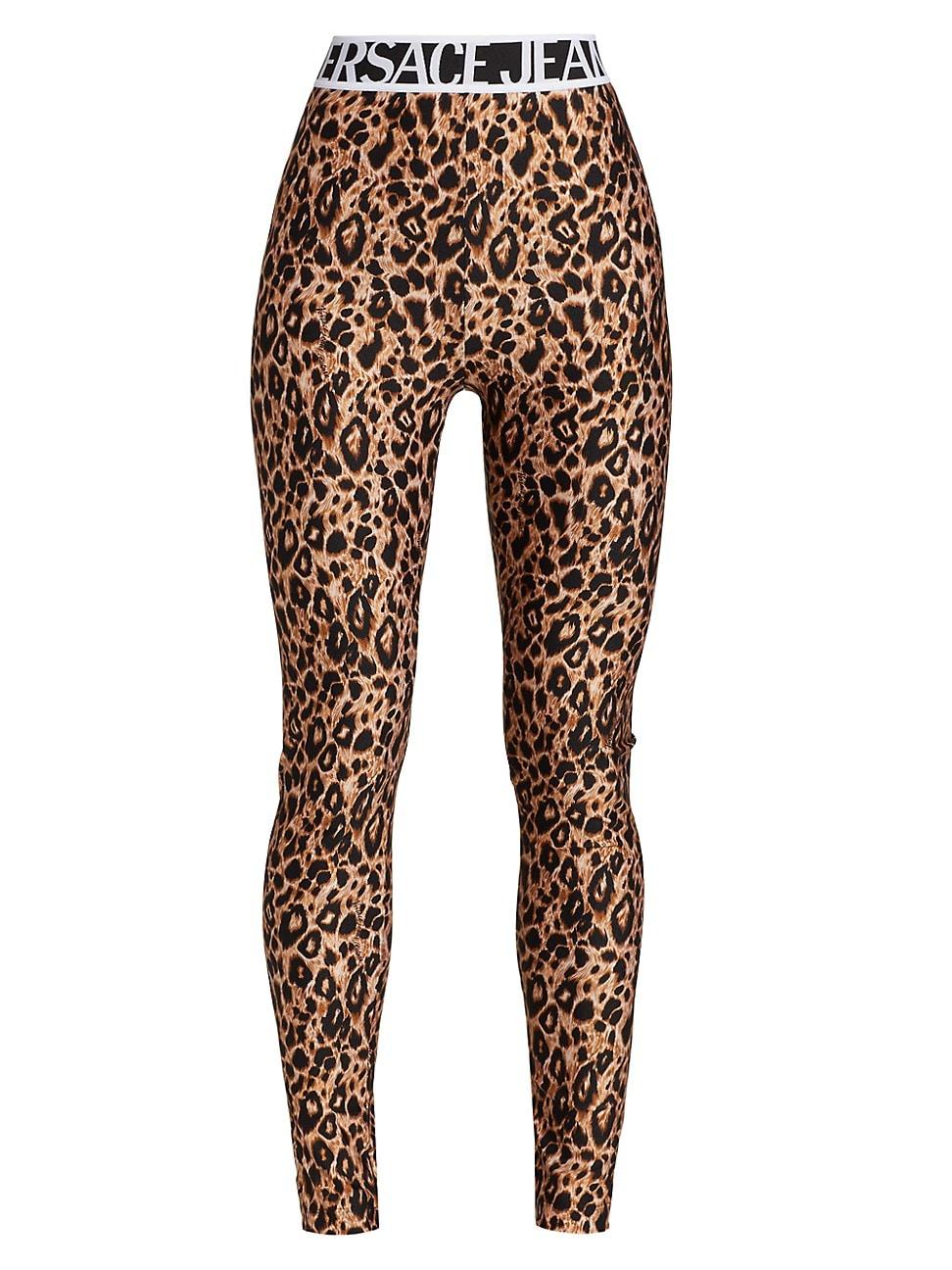 Versace Jeans Couture Denim Logo Band Leopard-print Leggings | Lyst