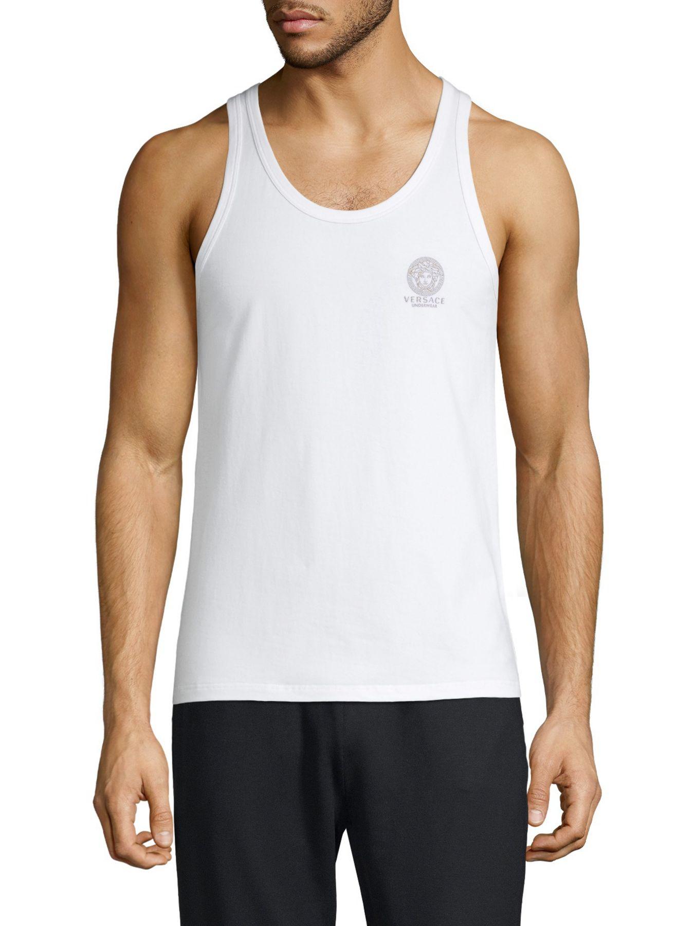Versace Cotton Logo Graphic Tank Top in White for Men Lyst