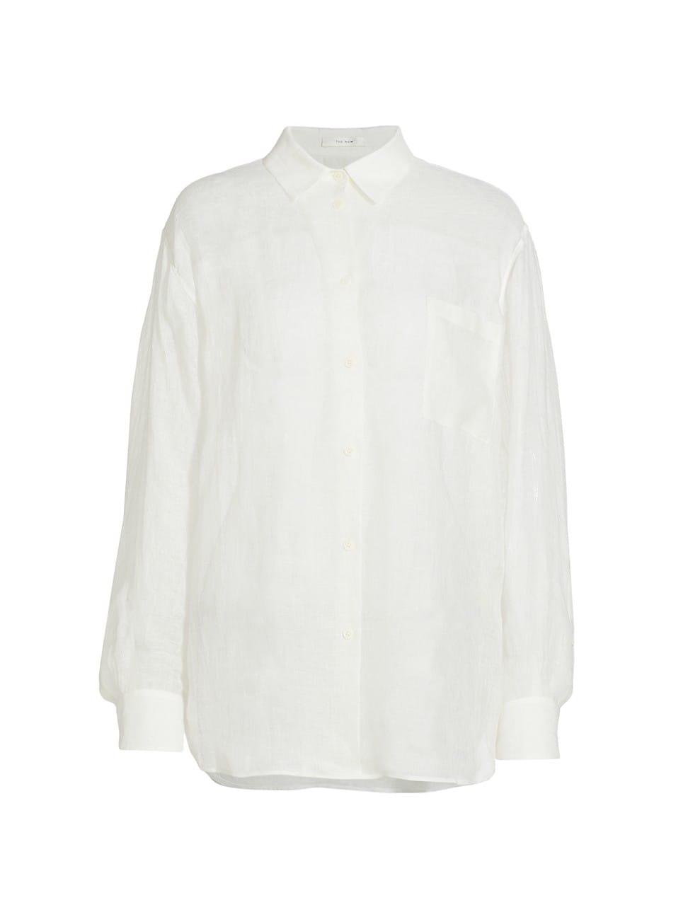 The Row Brant Oversized Linen Shirt in White | Lyst
